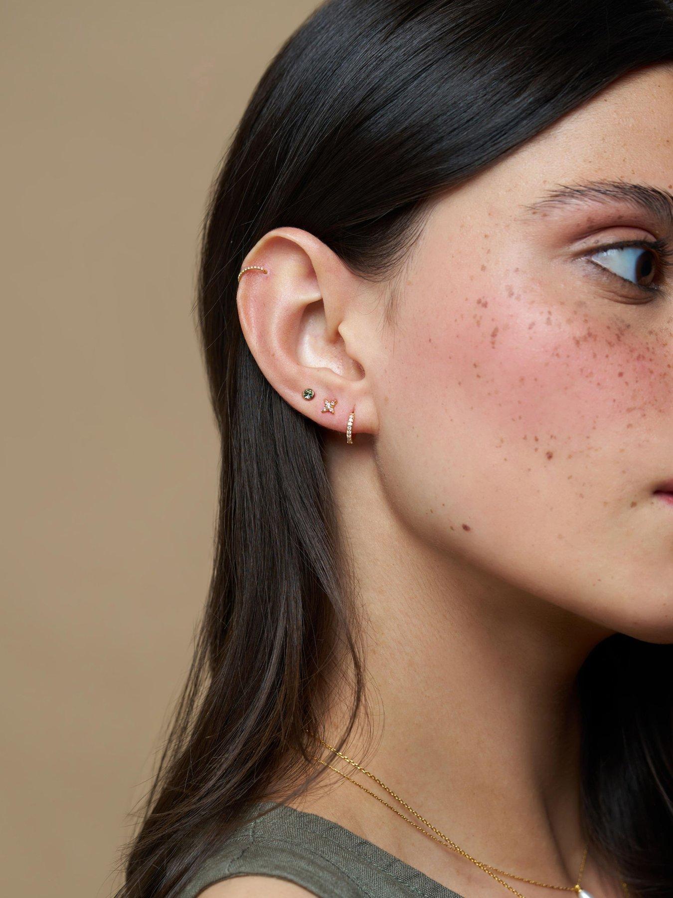 Image 2 of 4 of Orelia Pave Cross & Green Stud Earring Pack