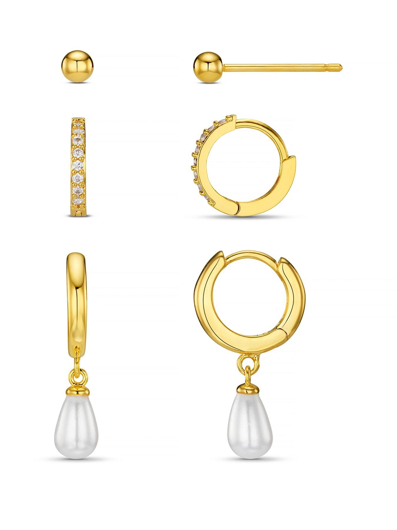Image 1 of 2 of Orelia Pearl & Pave Micro Earring Pack