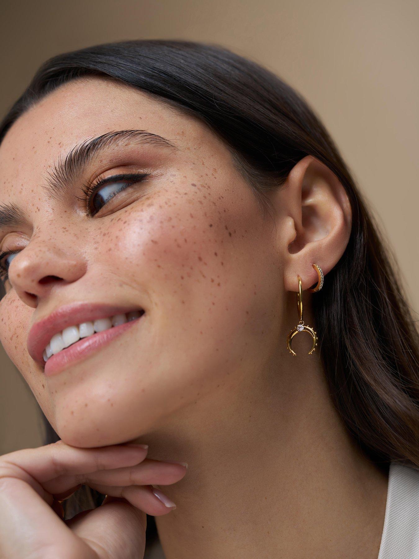 Orelia Crystal Crescent Hoop Earrings