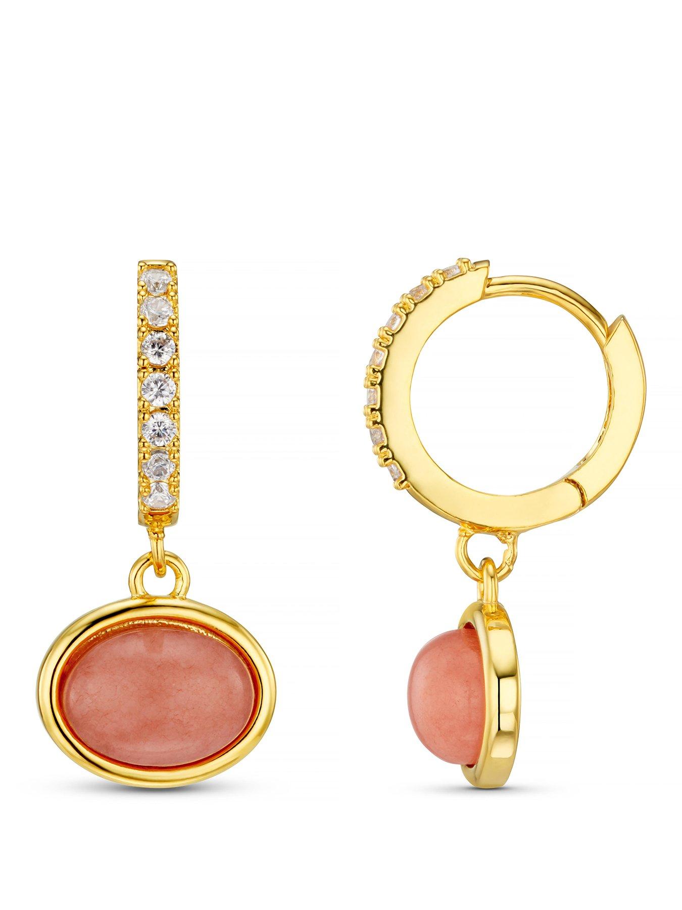 Image 1 of 3 of Orelia SP Pink Jade Charm Micro Pave Hoops