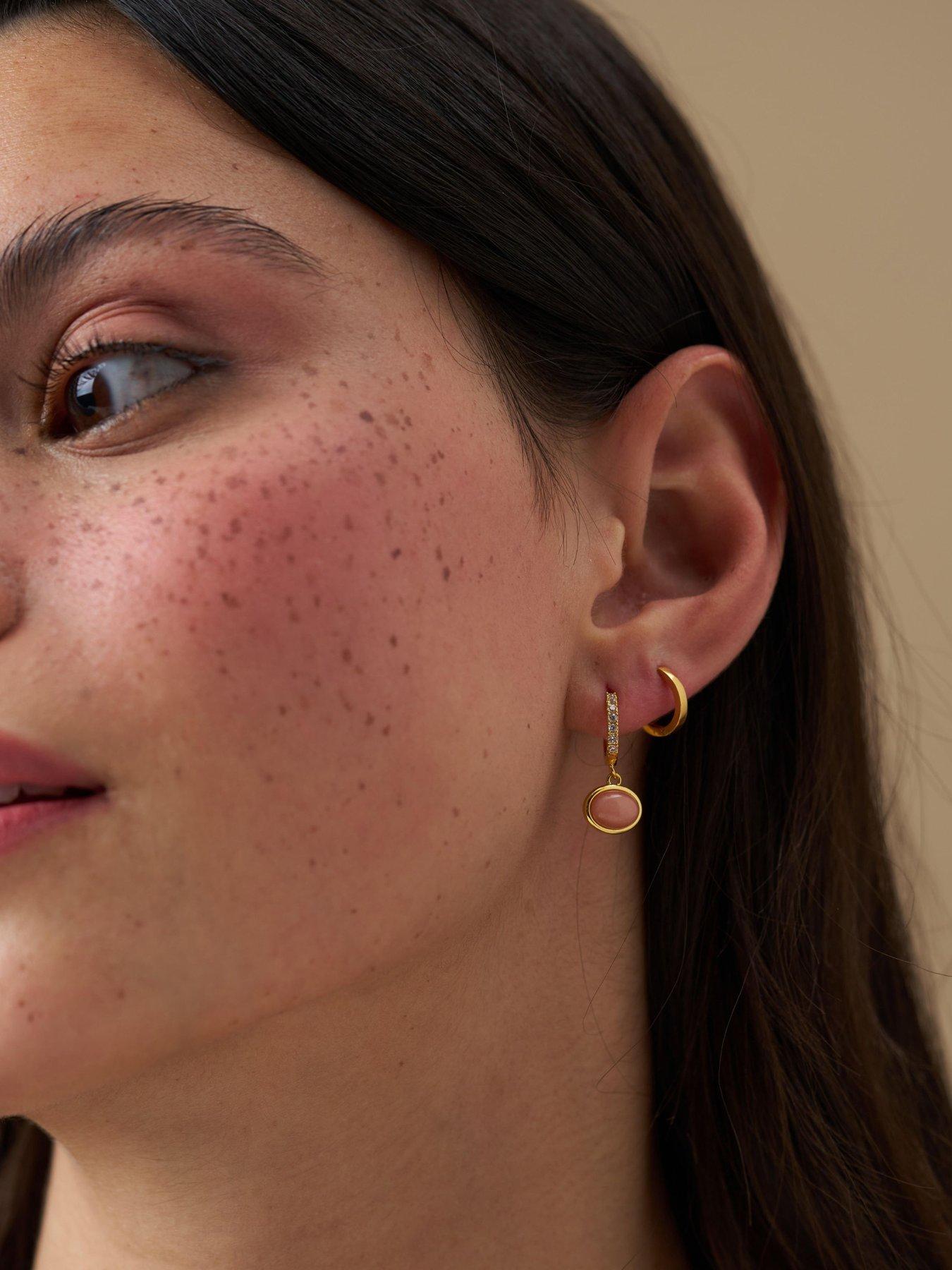 Image 2 of 3 of Orelia SP Pink Jade Charm Micro Pave Hoops