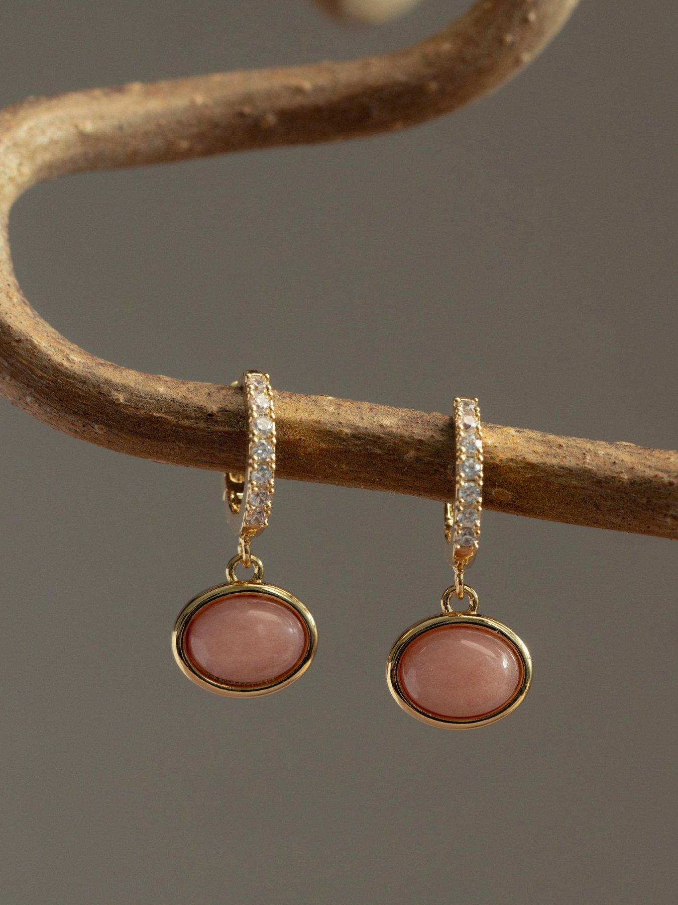 Image 3 of 3 of Orelia SP Pink Jade Charm Micro Pave Hoops