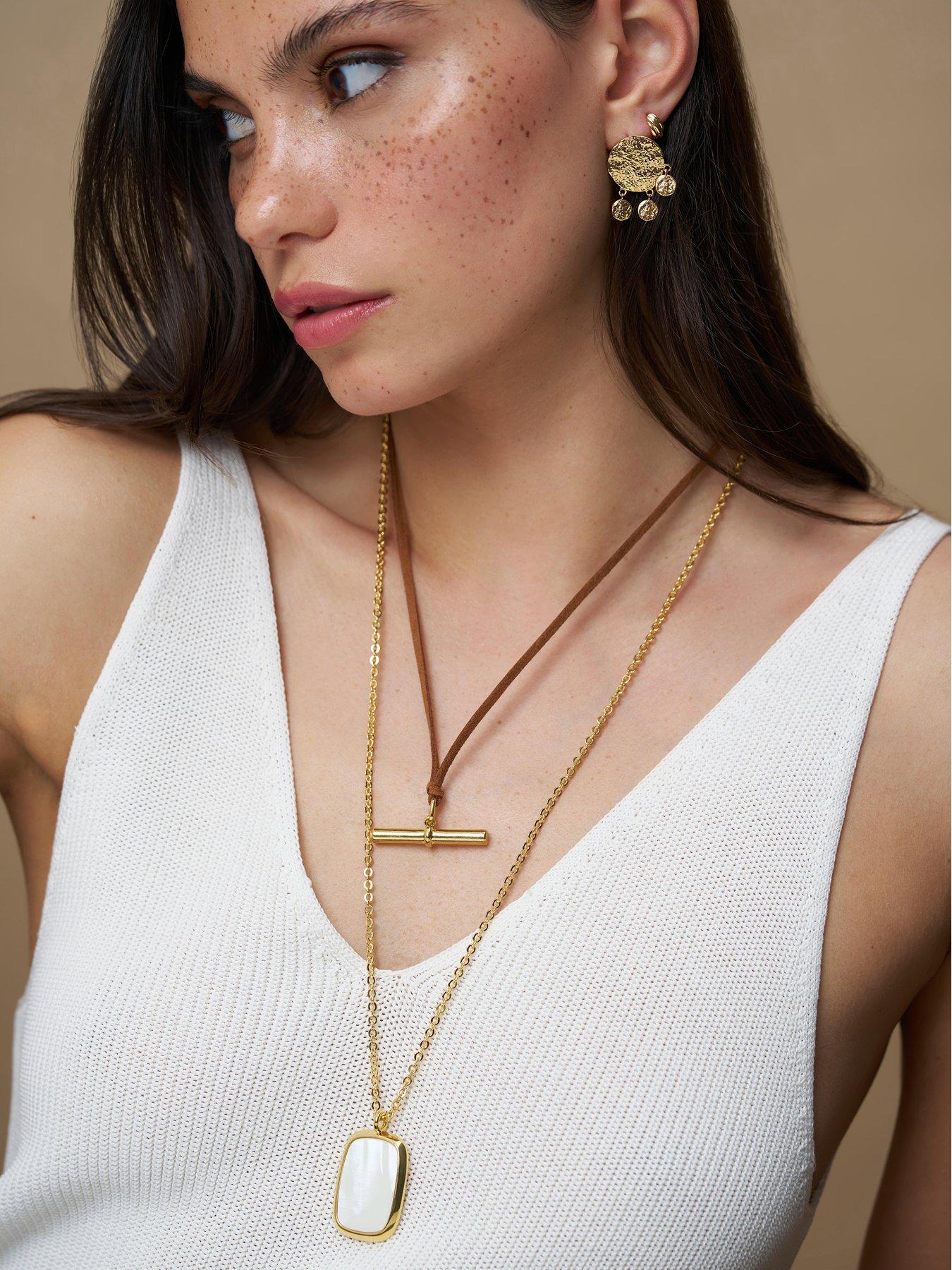 Image 3 of 4 of Orelia Statement Mother Of Pearl Long Pendant Necklace