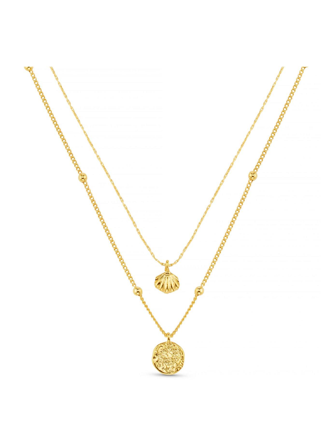 Orelia Mini Shell & Molten Coin 2-Row Necklace