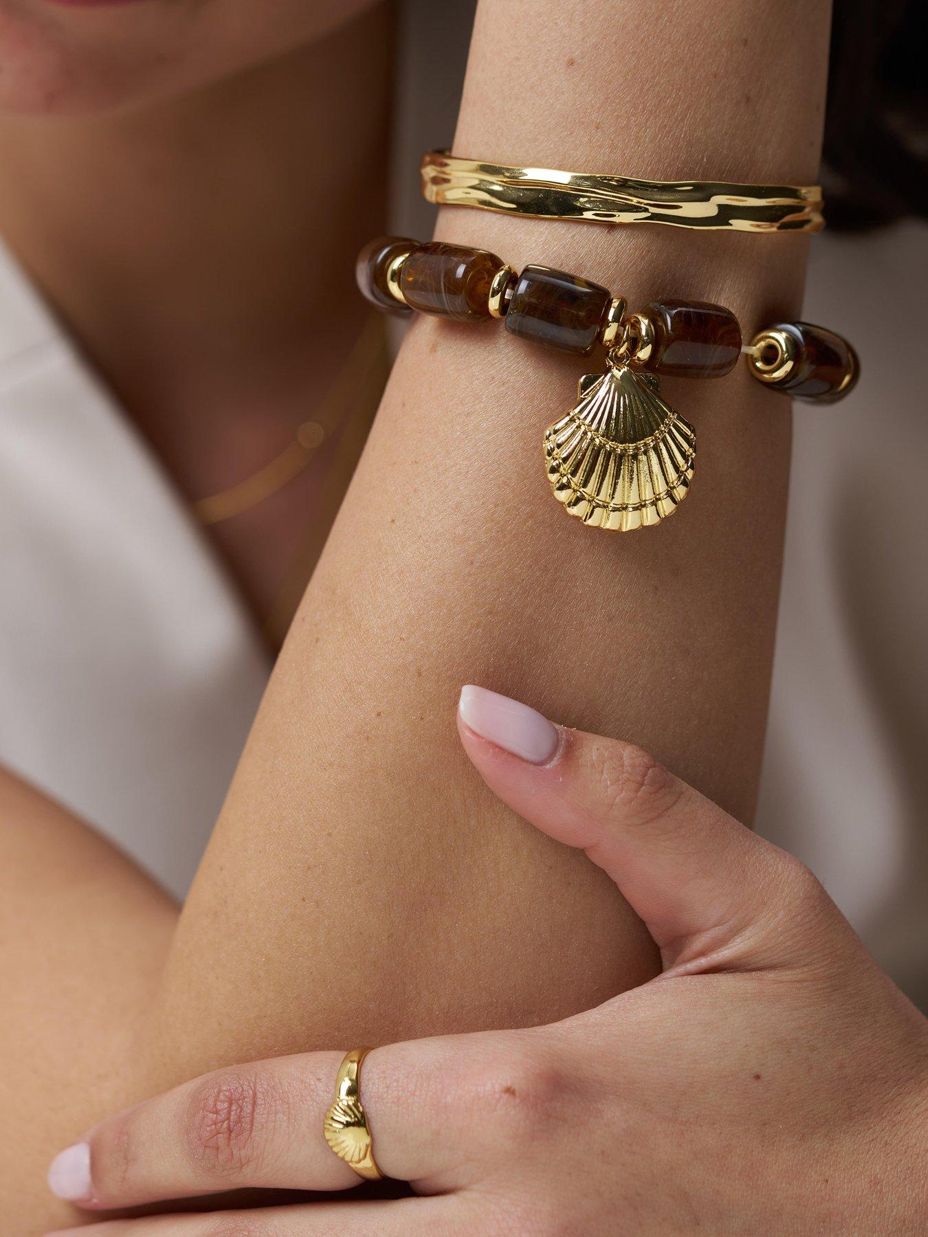 Orelia Statement Brown Bead Shell Bracelet