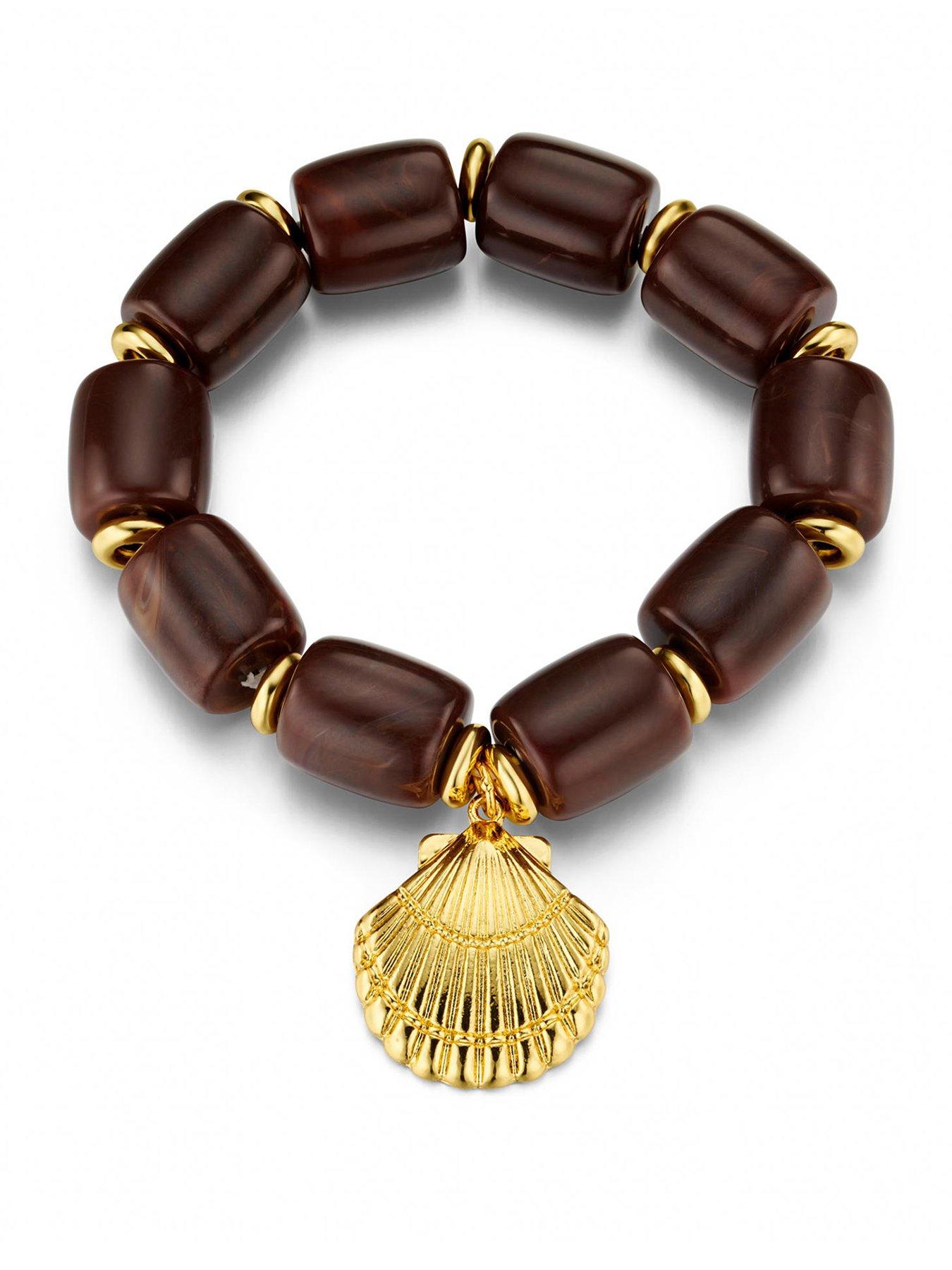 Orelia Statement Brown Bead Shell Bracelet