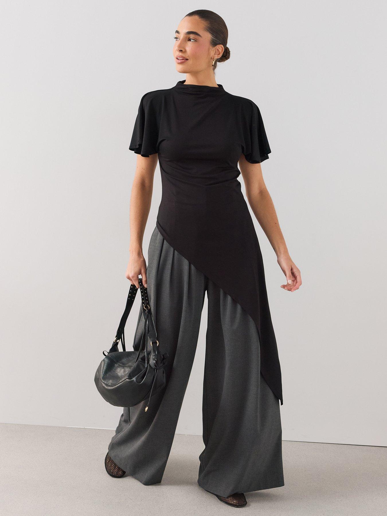 The Very Collection Asymmetric High Neck Longline Top - Black