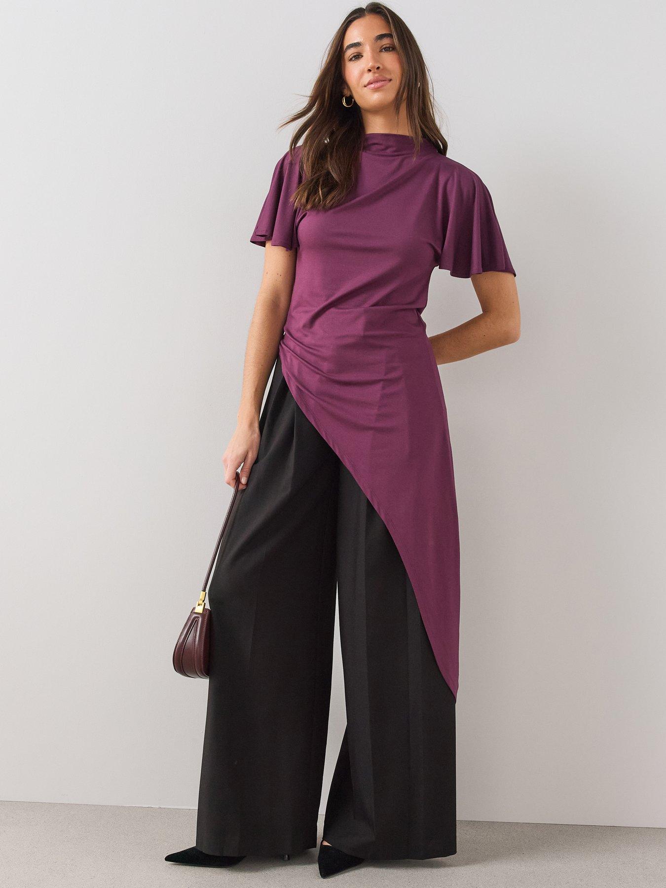 Image 1 of 7 of The Very Collection Womens High Neck Asymmetric Longline Blouse - Red