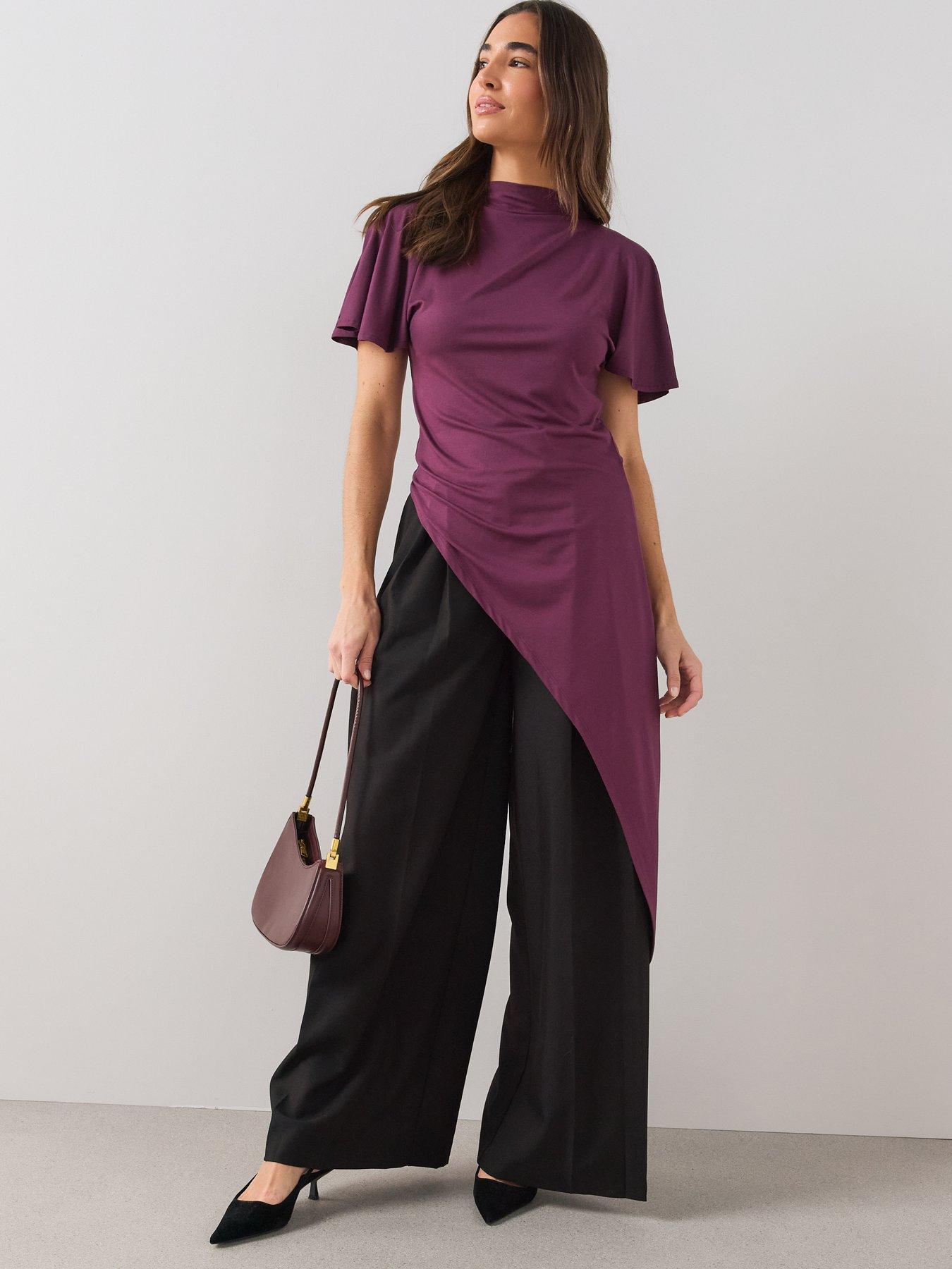 Image 3 of 7 of The Very Collection Womens High Neck Asymmetric Longline Blouse - Red