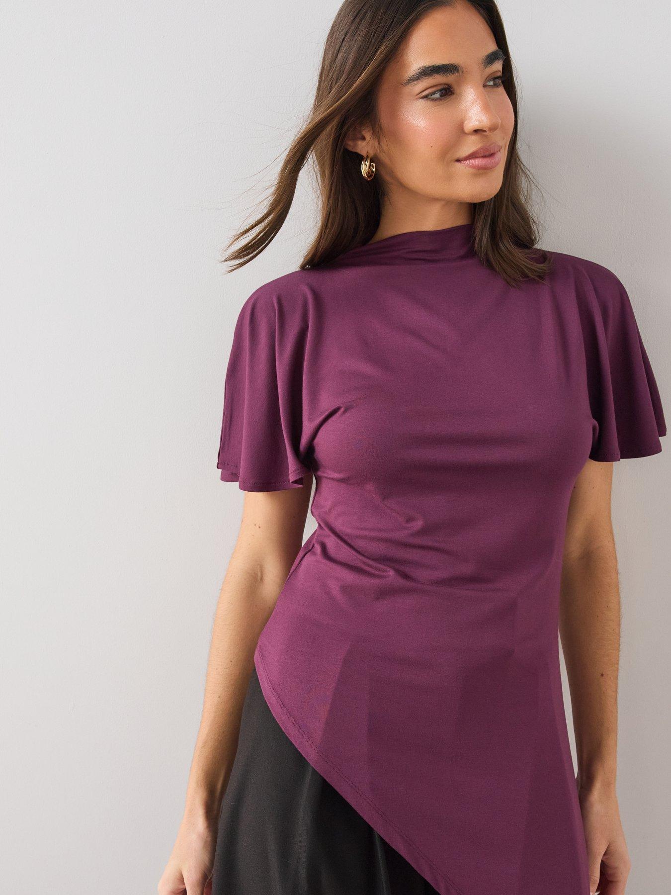 Image 4 of 7 of The Very Collection Womens High Neck Asymmetric Longline Blouse - Red