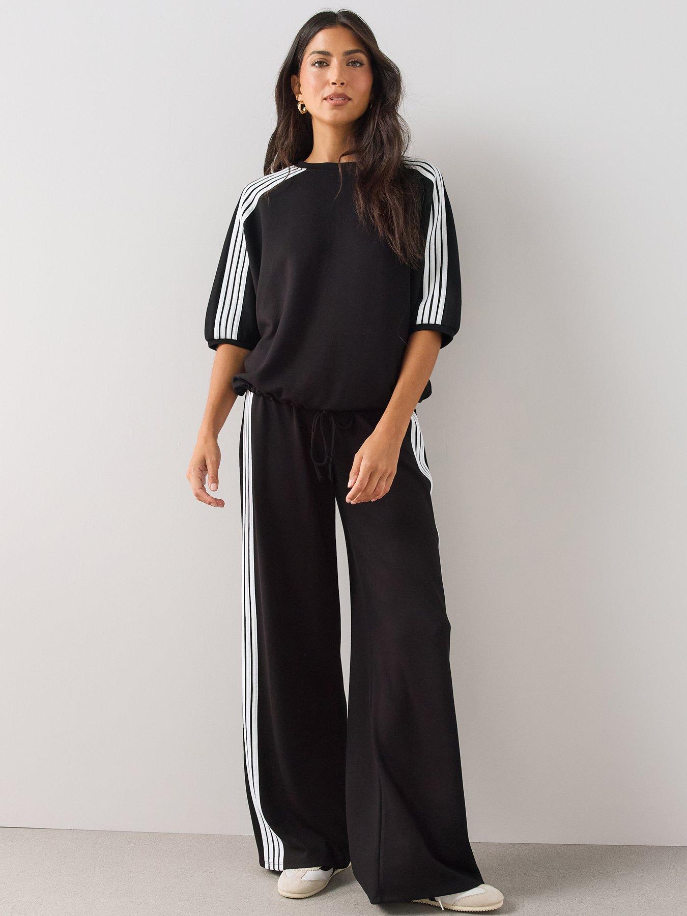 Image 1 of 6 of The Very Collection Women's Side Stripe Wide Leg Trousers Co ord - Black