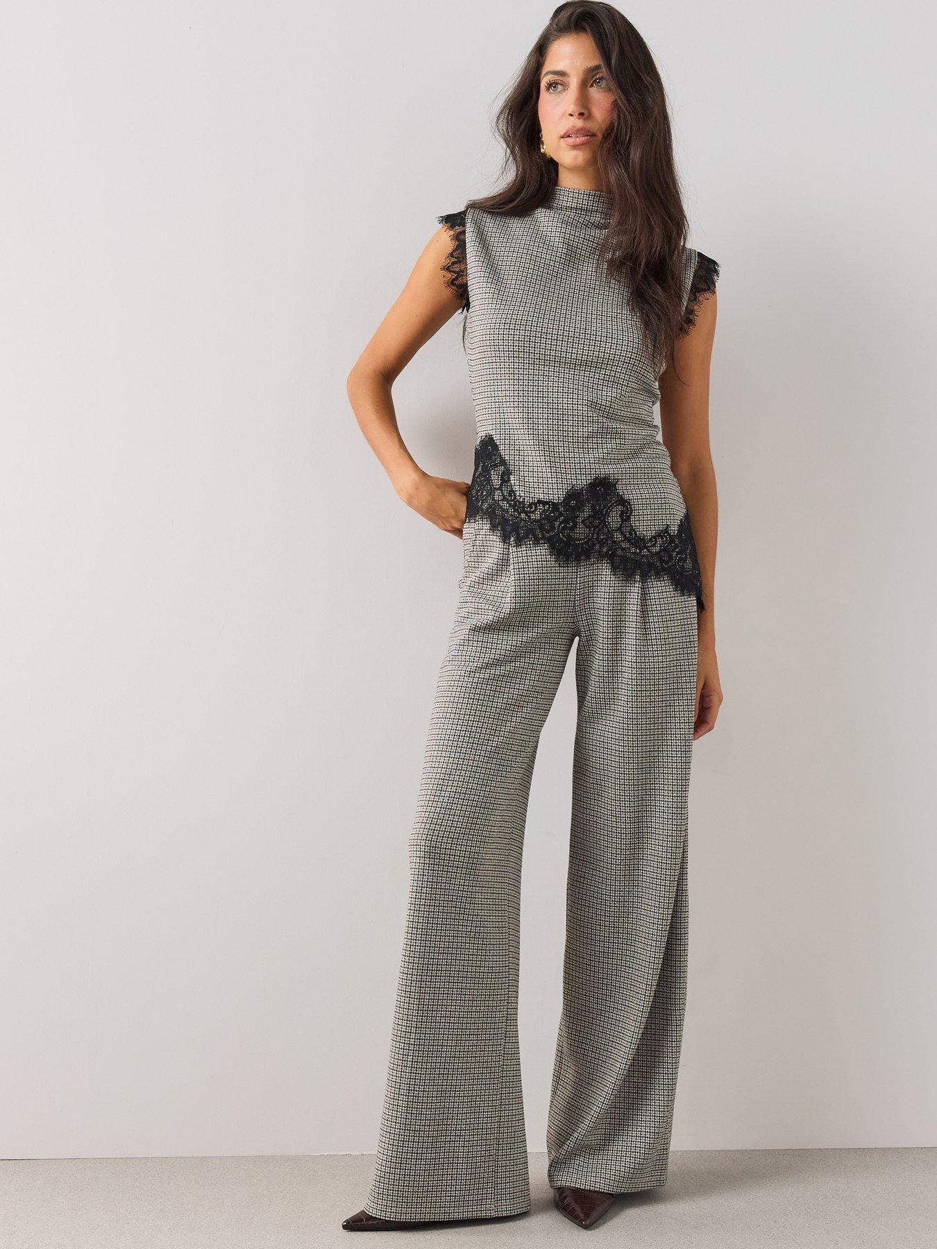 The Very Collection Wide Leg Check Jersey Trousers - Multi