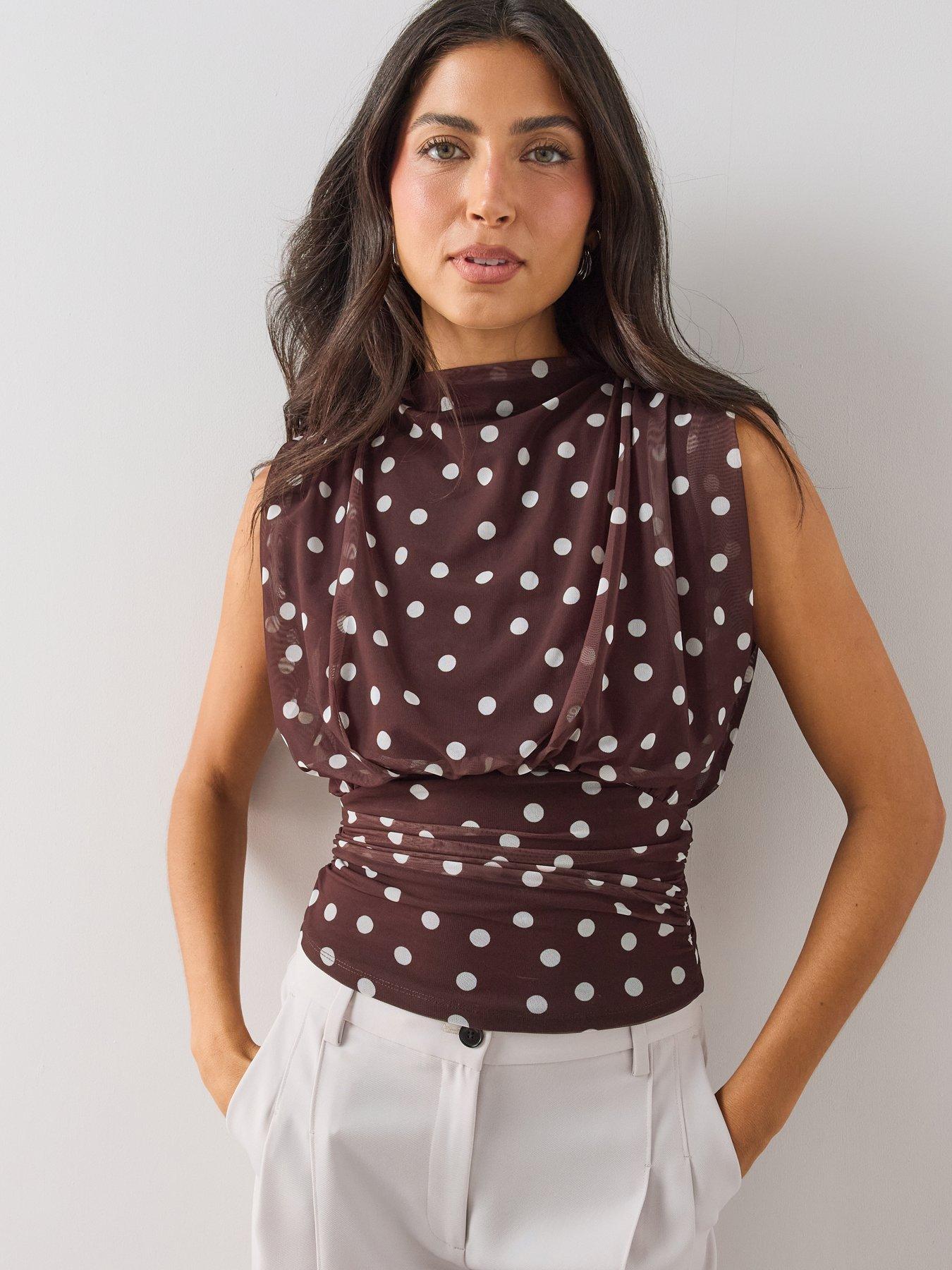 Image 1 of 6 of The Very Collection Ruched Waist Mesh Top - Brown