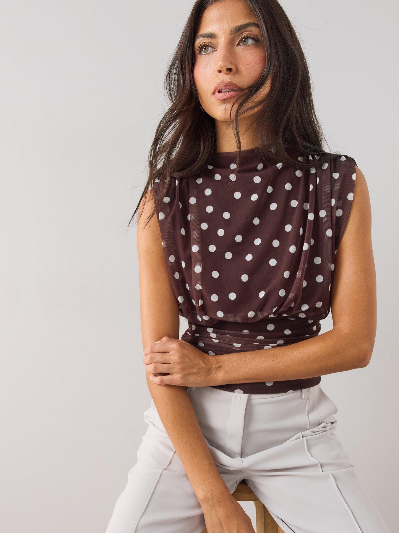 Image 4 of 6 of The Very Collection Ruched Waist Mesh Top - Brown