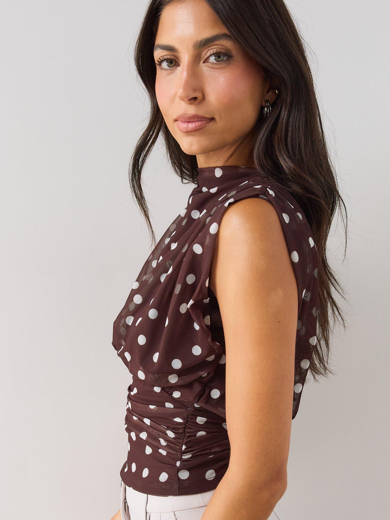 Image 5 of 6 of The Very Collection Ruched Waist Mesh Top - Brown