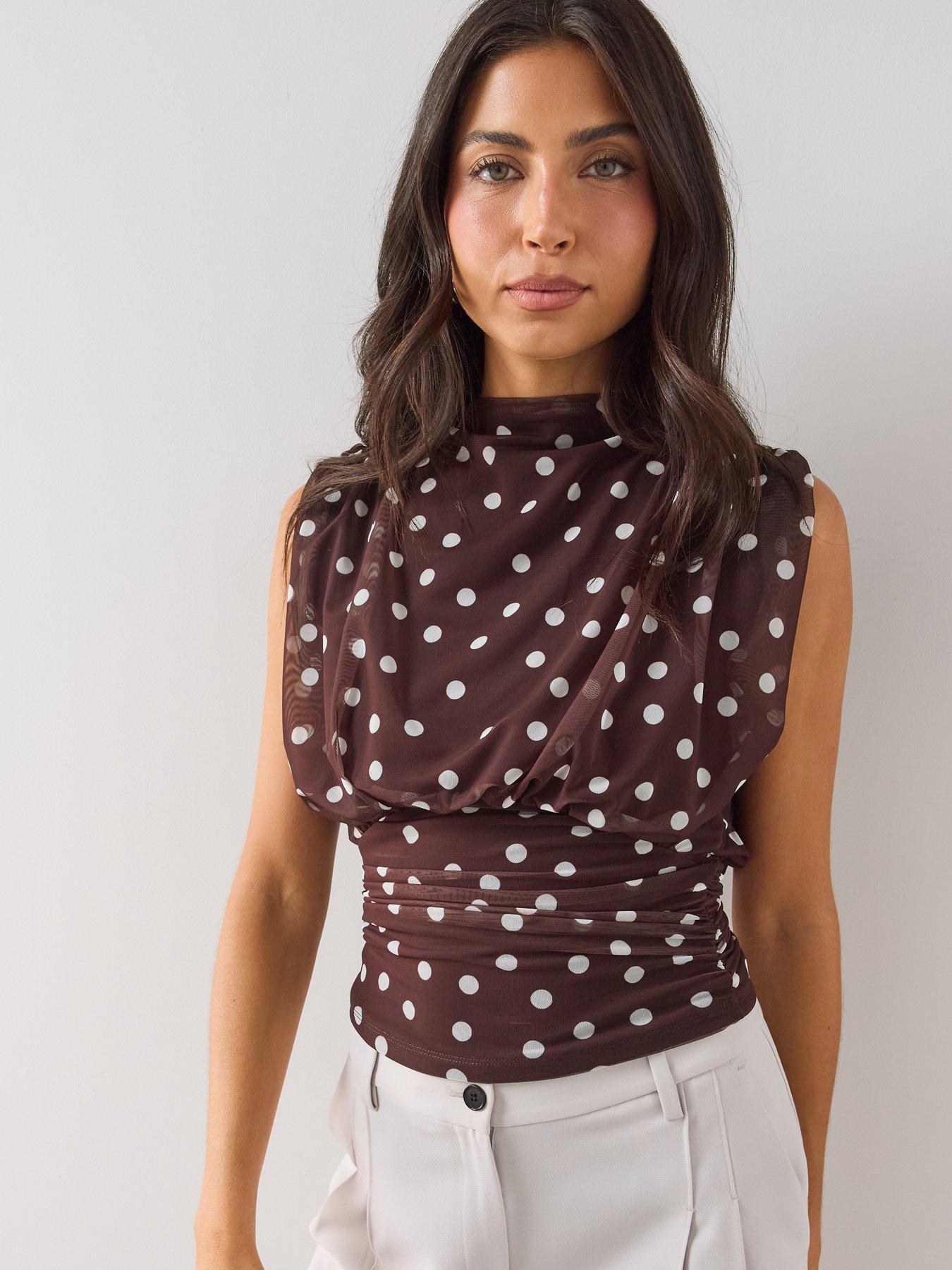 Image 6 of 6 of The Very Collection Ruched Waist Mesh Top - Brown