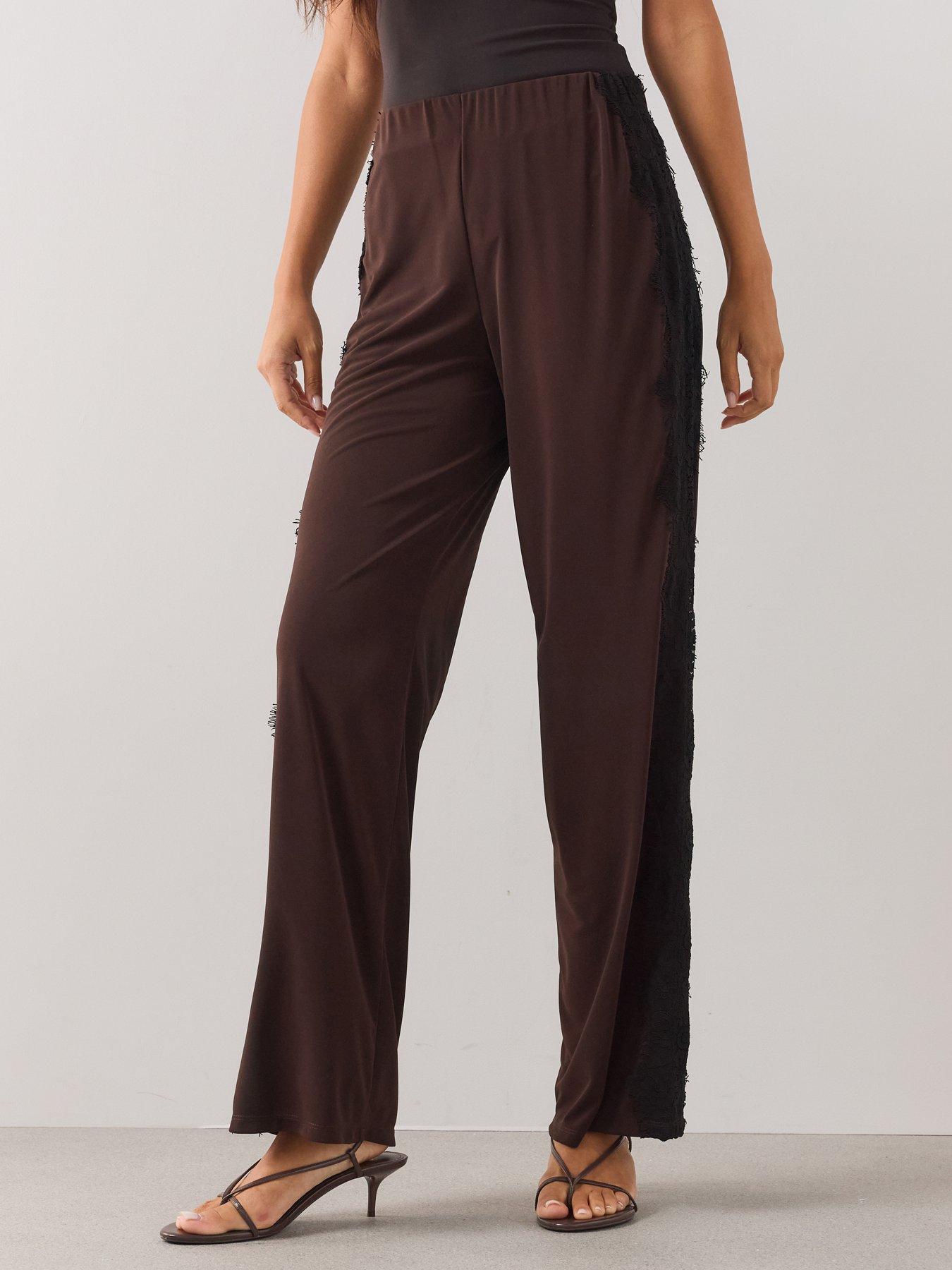 Image 4 of 6 of The Very Collection Wide Leg Lace Trim Trousers - Brown
