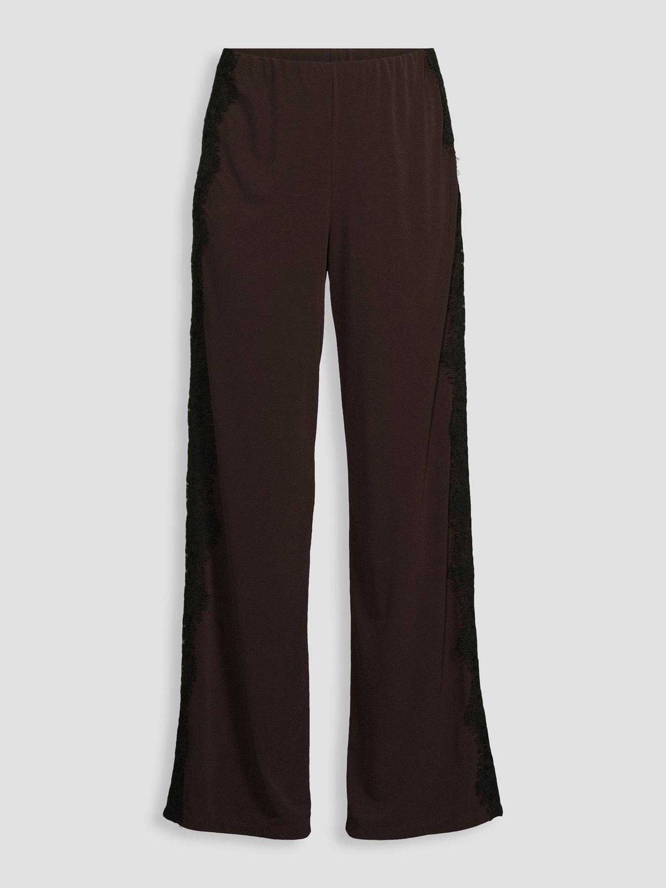 Image 6 of 6 of The Very Collection Wide Leg Lace Trim Trousers - Brown