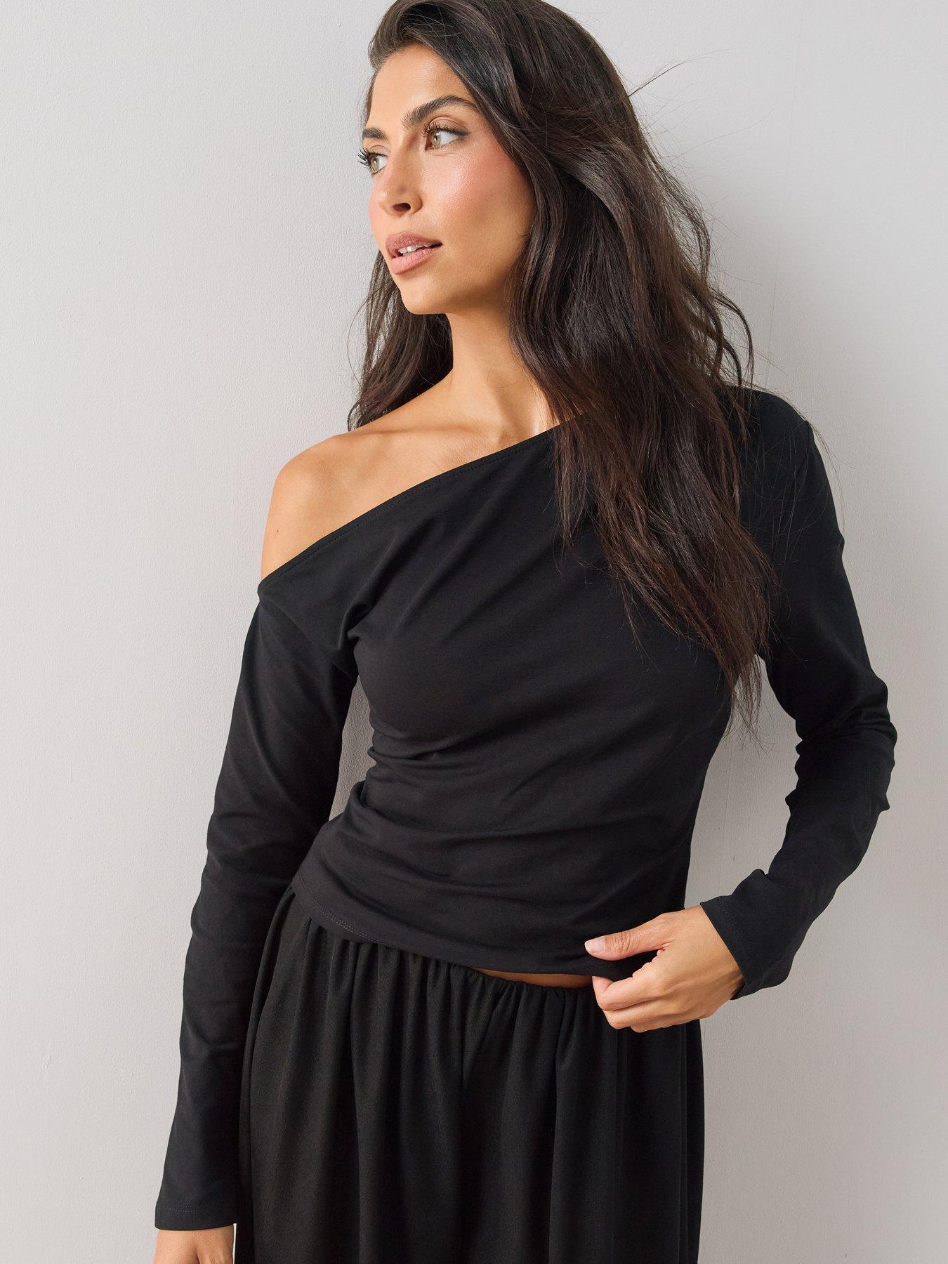 Image 1 of 6 of The Very Collection Off Shoulder Long Sleeve Top - Black