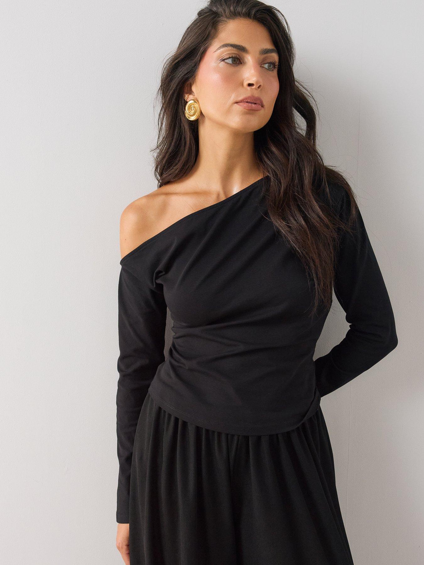 Image 6 of 6 of The Very Collection Off Shoulder Long Sleeve Top - Black