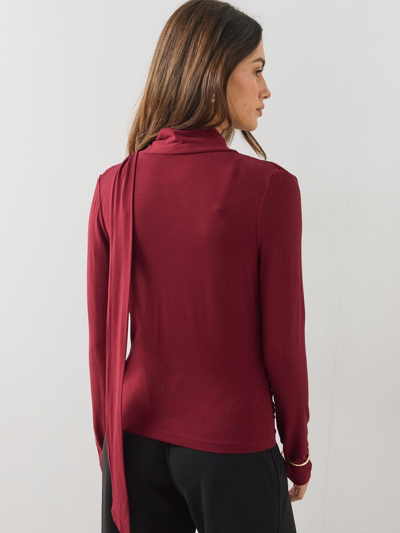 Image 2 of 7 of The Very Collection Womens Scarf Tie Ruched Cowl Neck Top - Burgundy