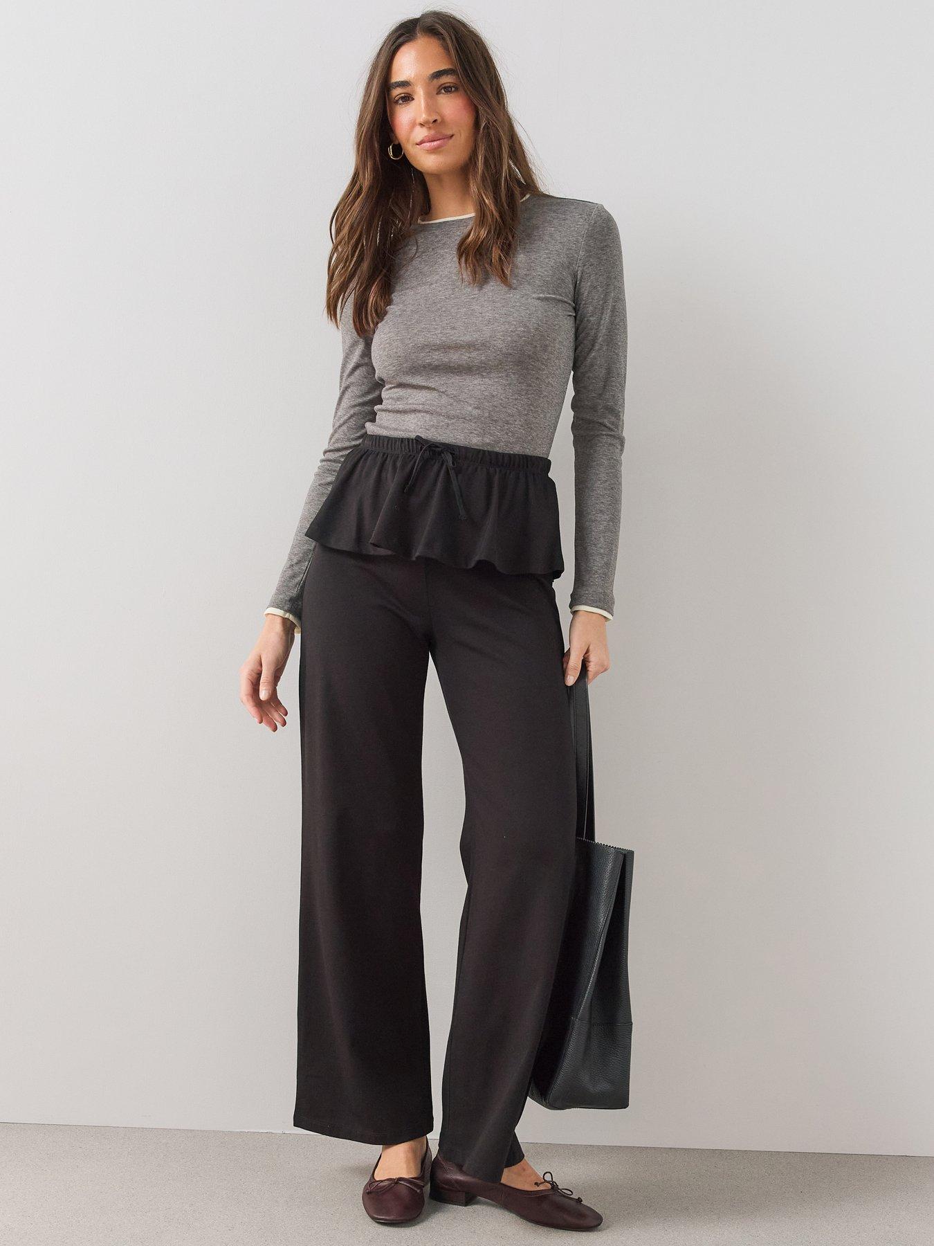 Image 1 of 5 of The Very Collection Frill Wide Leg Trouser&nbsp;- Black