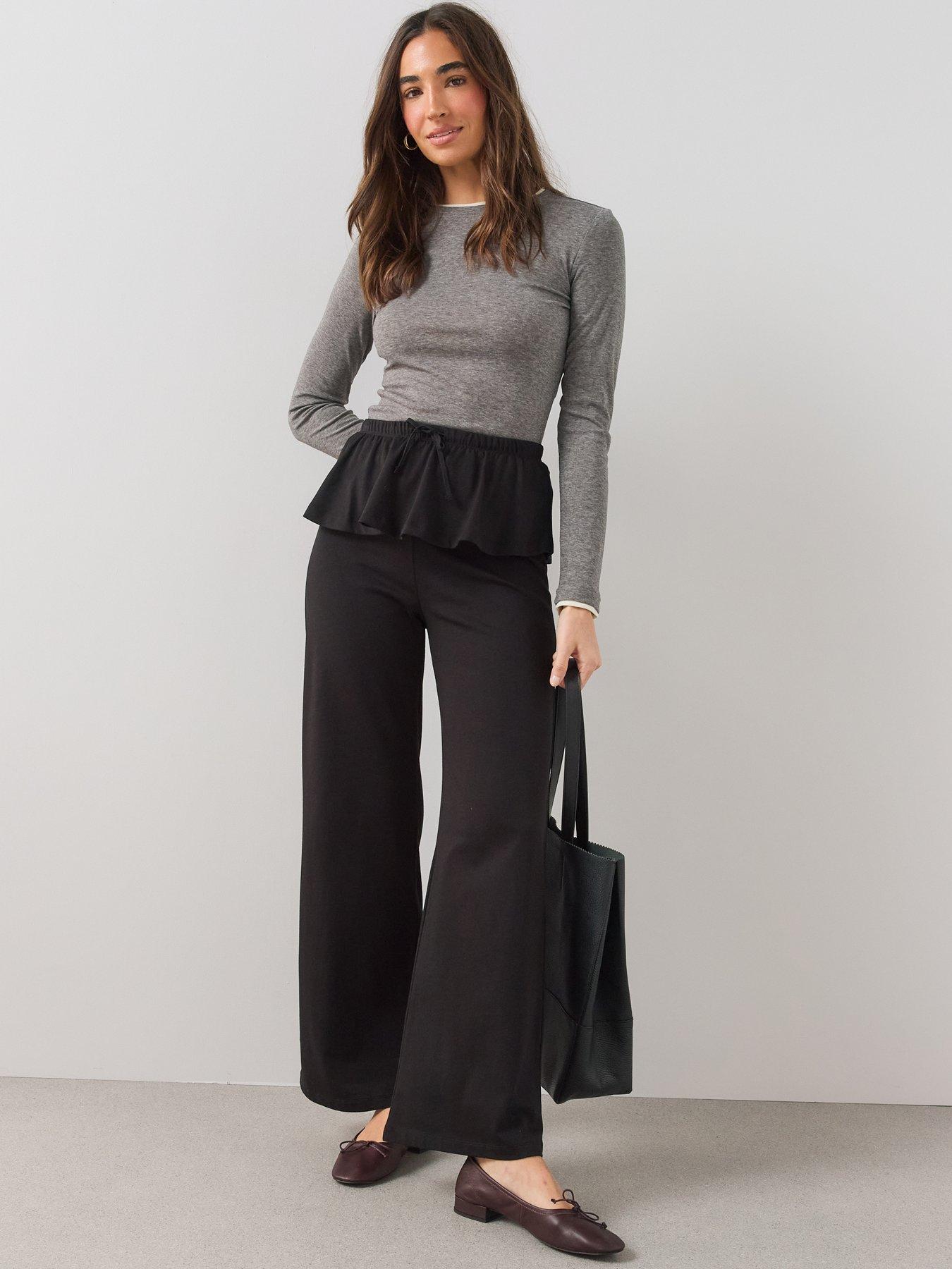 Image 3 of 5 of The Very Collection Frill Wide Leg Trouser&nbsp;- Black