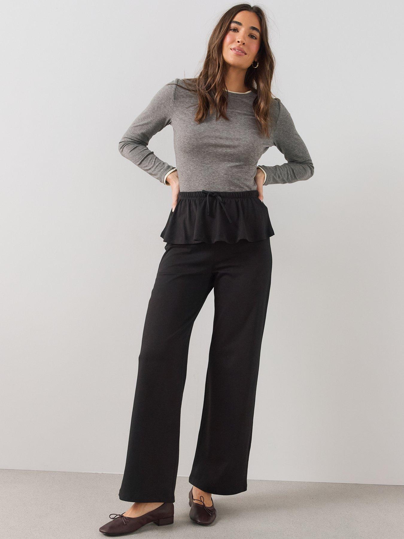 Image 5 of 5 of The Very Collection Frill Wide Leg Trouser&nbsp;- Black