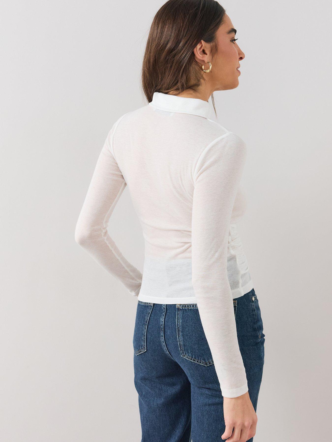 Image 2 of 6 of The Very Collection Button Up Sheer Wrap Top - Ecru