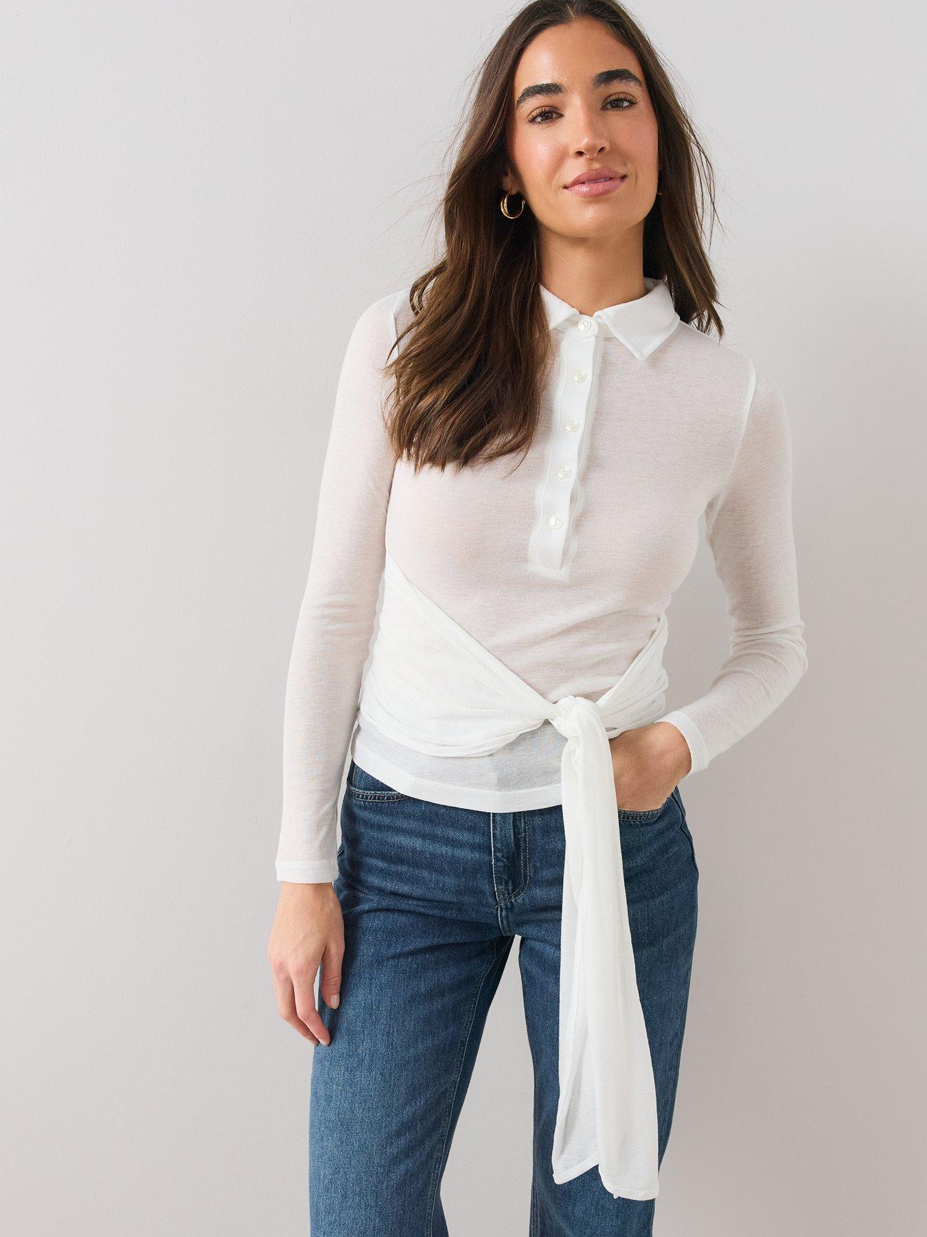 Image 6 of 6 of The Very Collection Button Up Sheer Wrap Top - Ecru