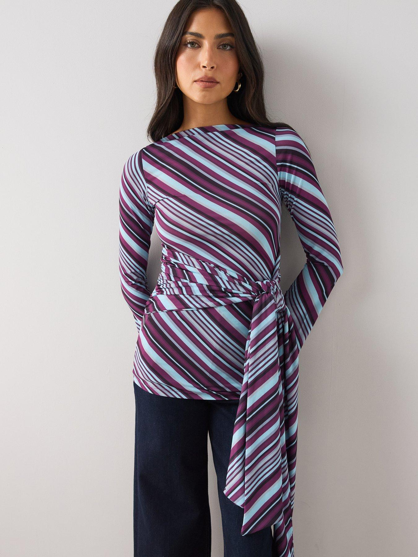 The Very Collection Stripe Longline Jersey Top with Waist Tie Detail - Multi