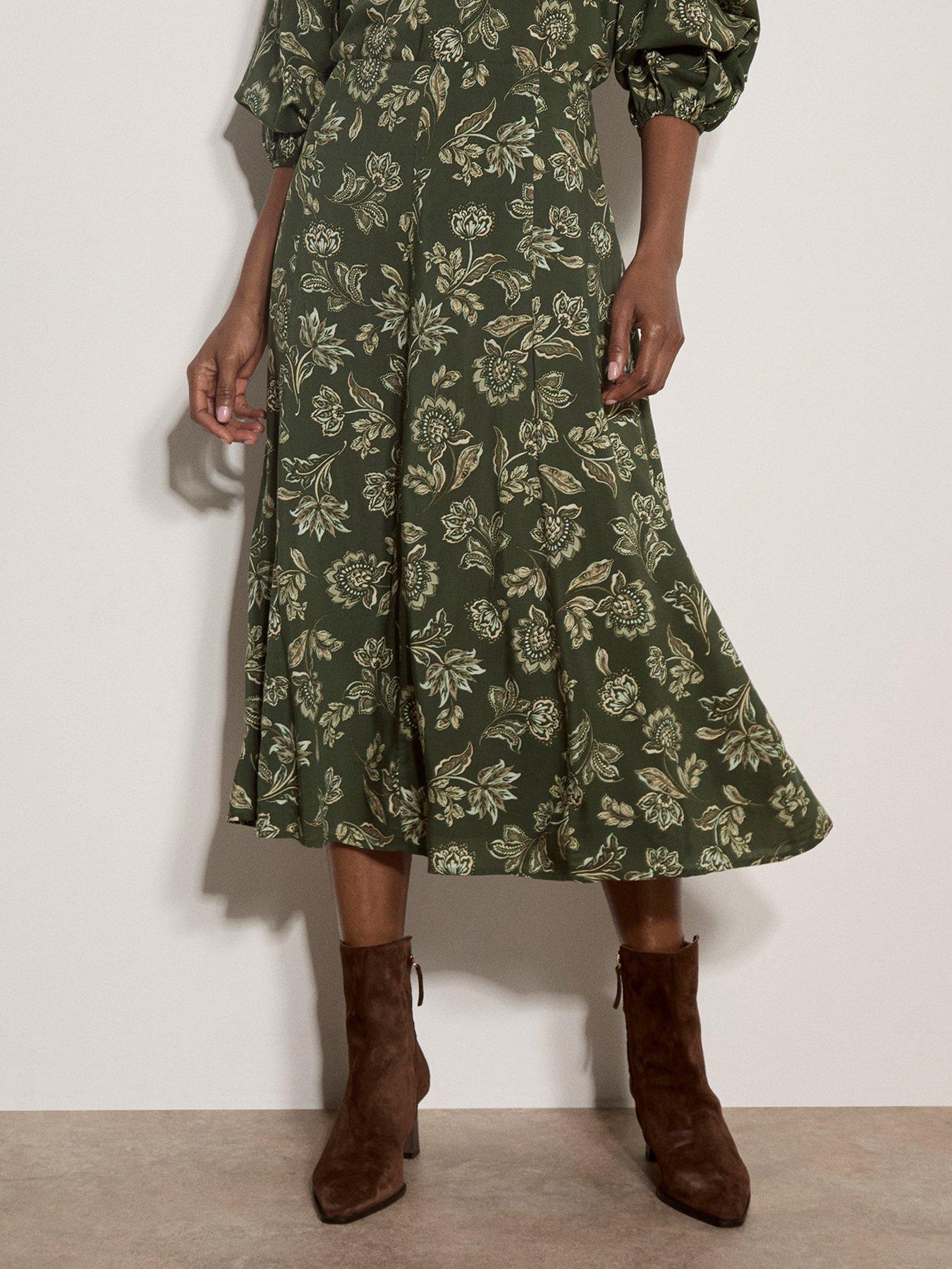 Apricot Painterly Sarasa Print Midi Dress - Green