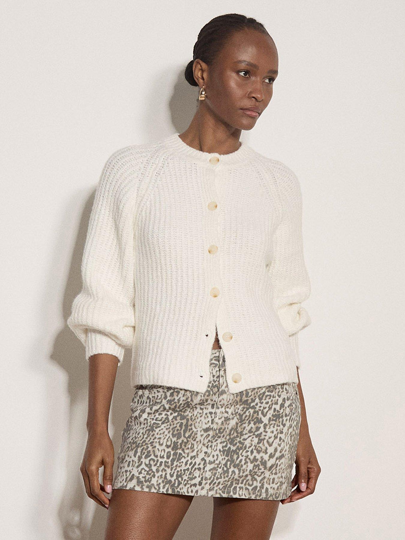 Apricot Ribbed Crew Neck Cardigan - Cream