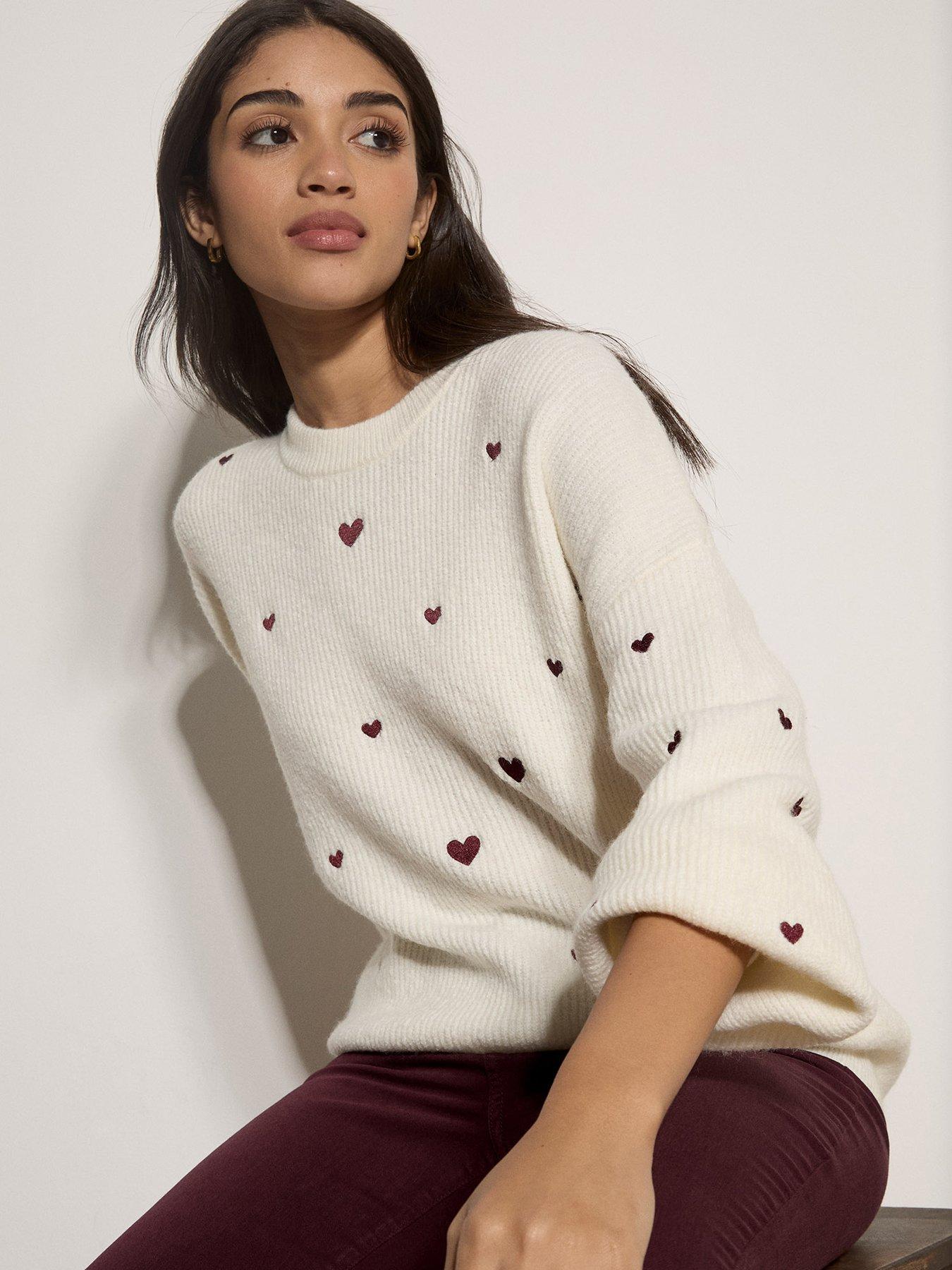 Image 1 of 4 of Apricot Embroidered Heart Jumper - Cream