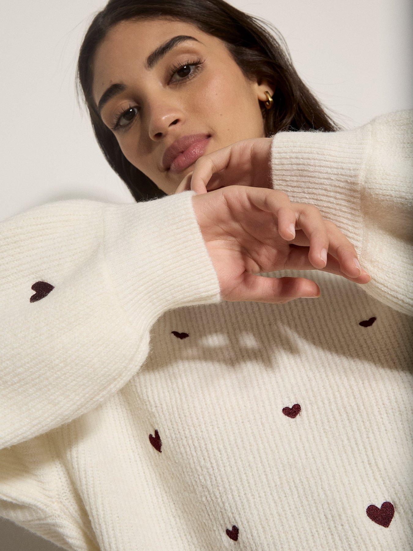 Image 4 of 4 of Apricot Embroidered Heart Jumper - Cream