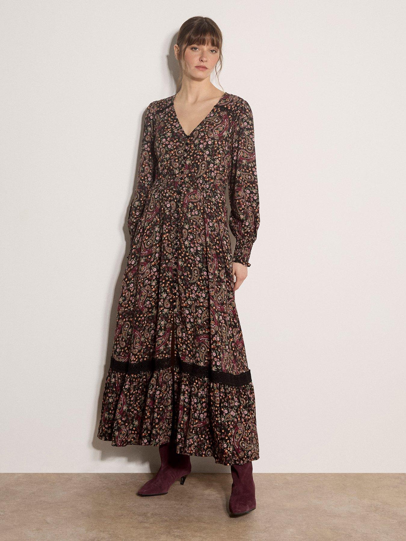 Apricot Painterly Paisley Maxi Dress - Black