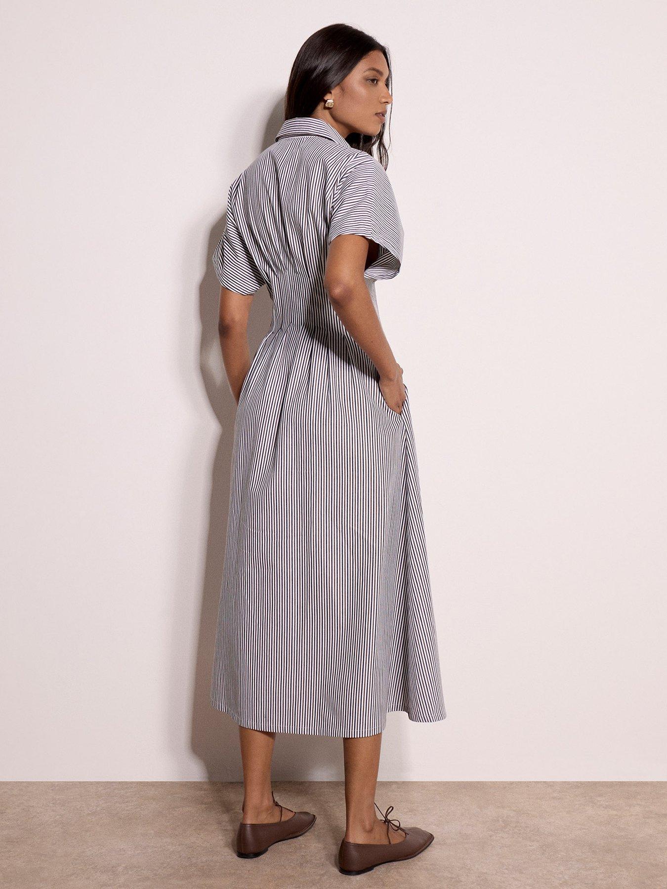 Image 2 of 5 of Apricot Thin Stripe Collared Shirt Midaxi Dress - White