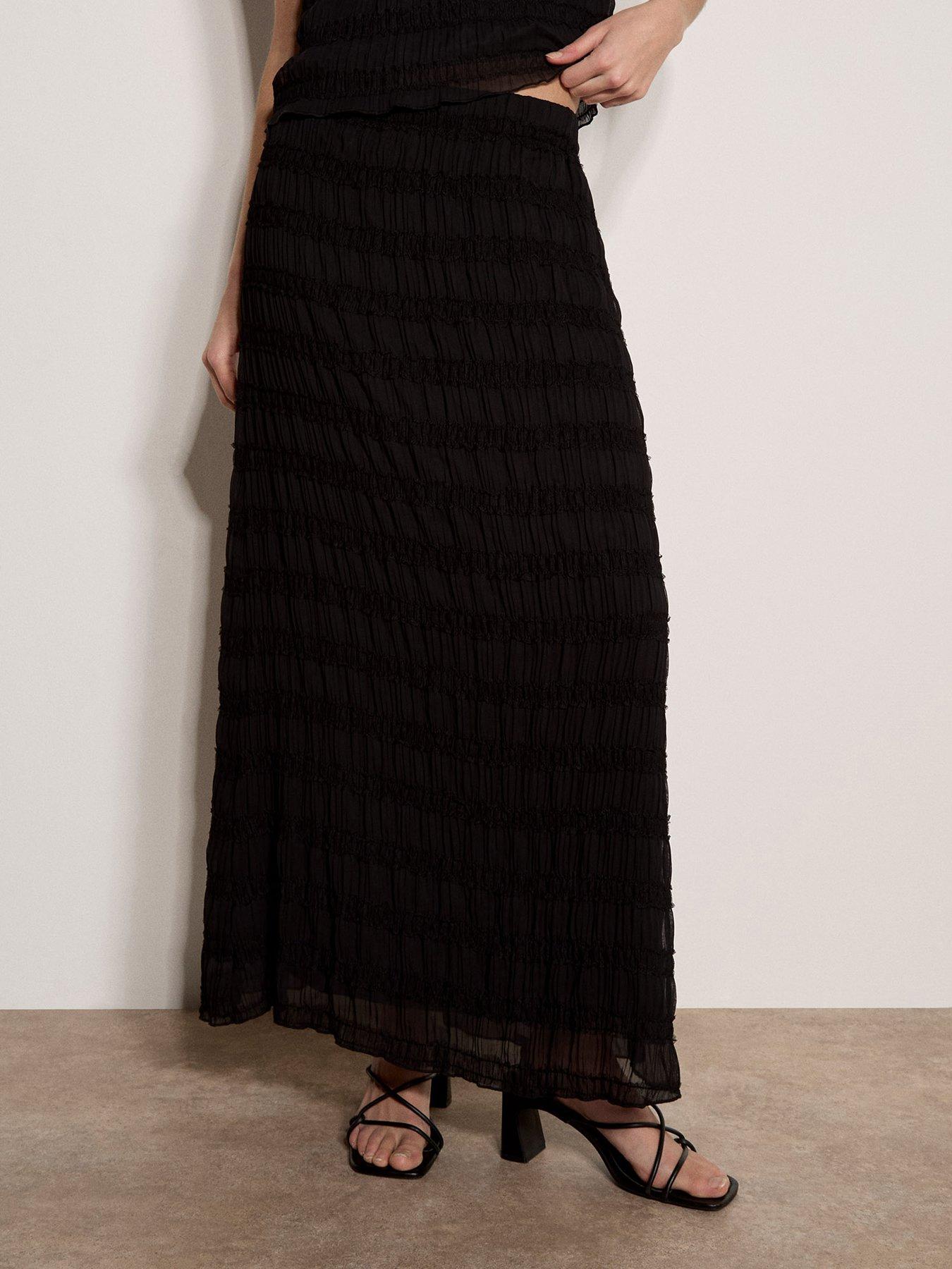 Image 1 of 5 of Apricot Textured Chiffon Maxi Skirt - Black