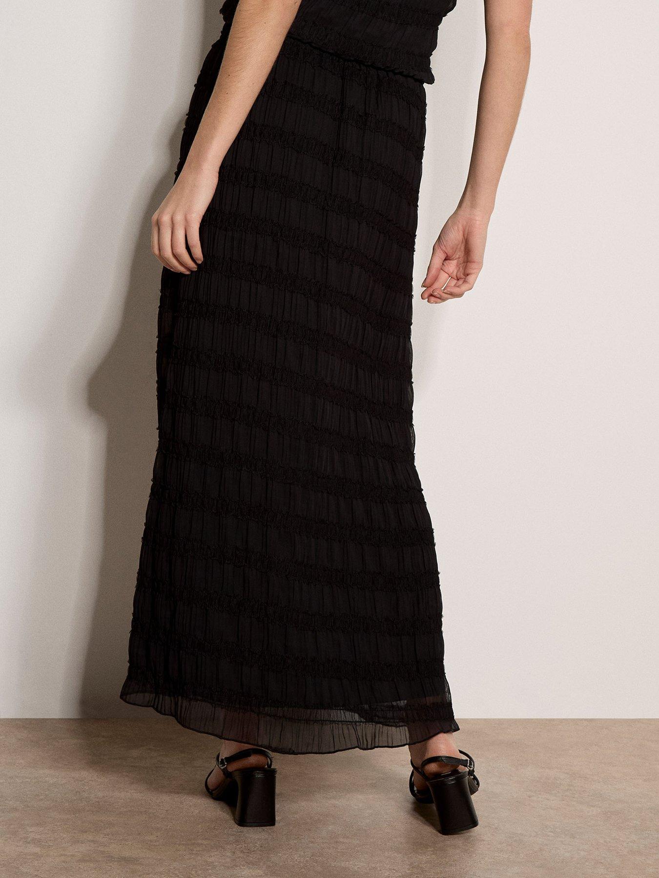 Image 2 of 5 of Apricot Textured Chiffon Maxi Skirt - Black