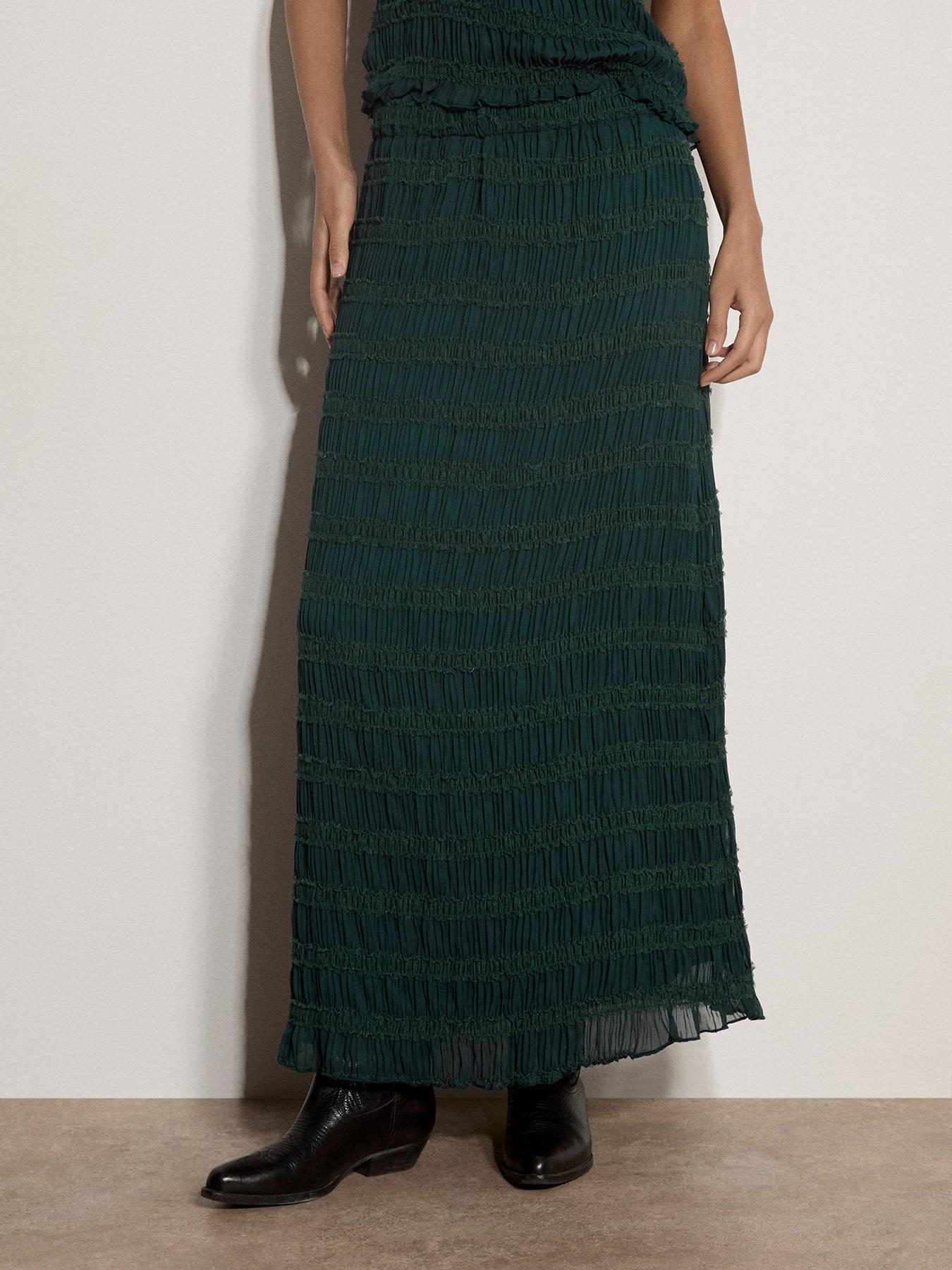 Image 1 of 5 of Apricot Textured Chiffon Maxi Skirt - Green