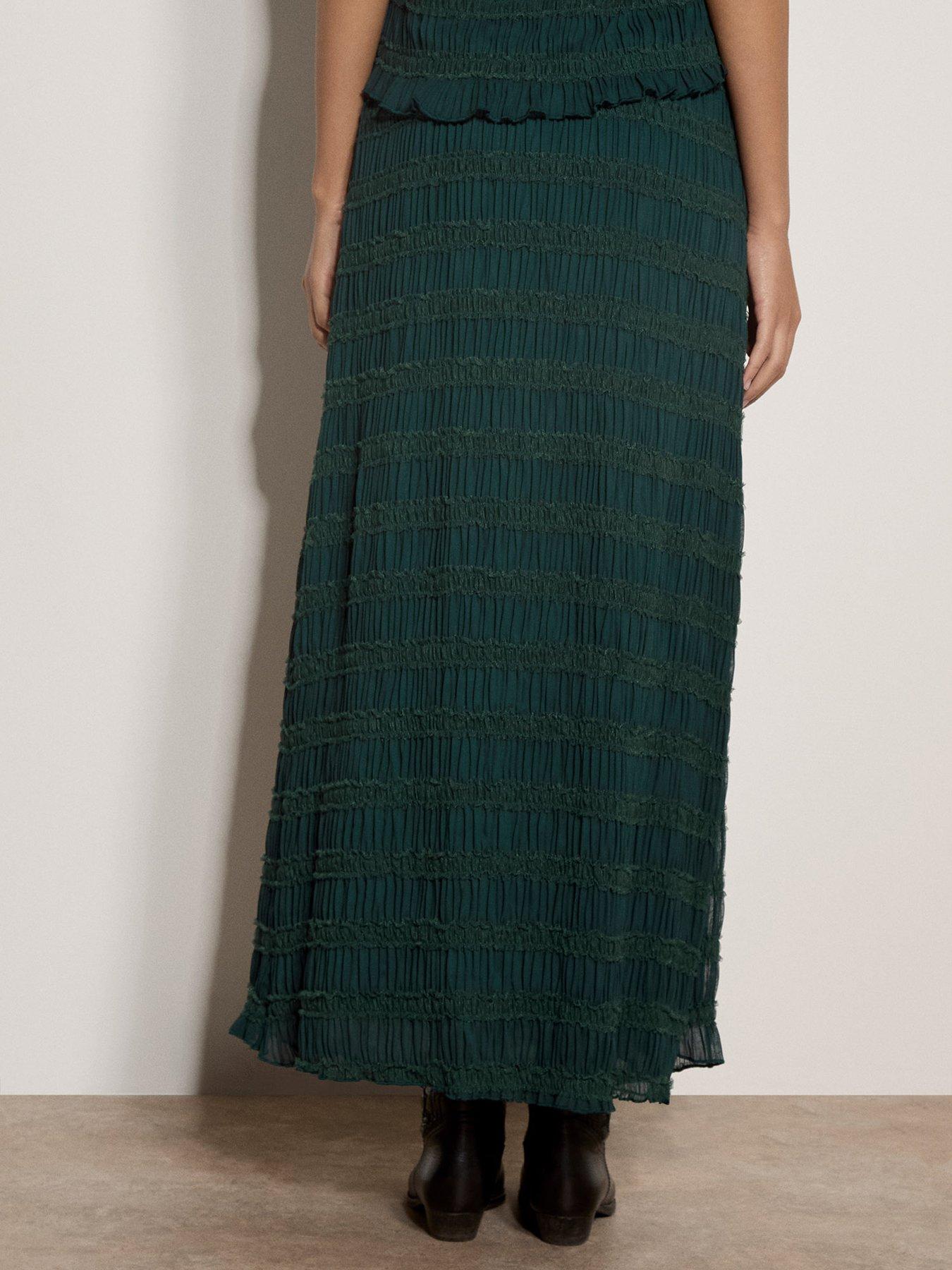 Image 2 of 5 of Apricot Textured Chiffon Maxi Skirt - Green