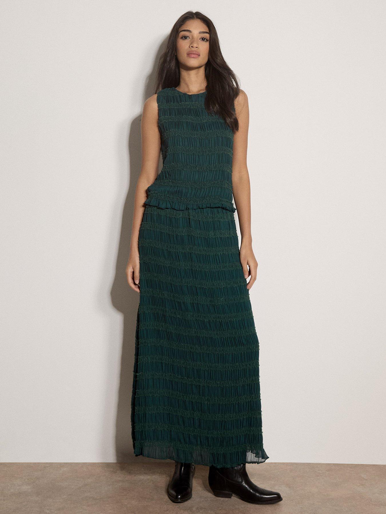 Image 3 of 5 of Apricot Textured Chiffon Maxi Skirt - Green