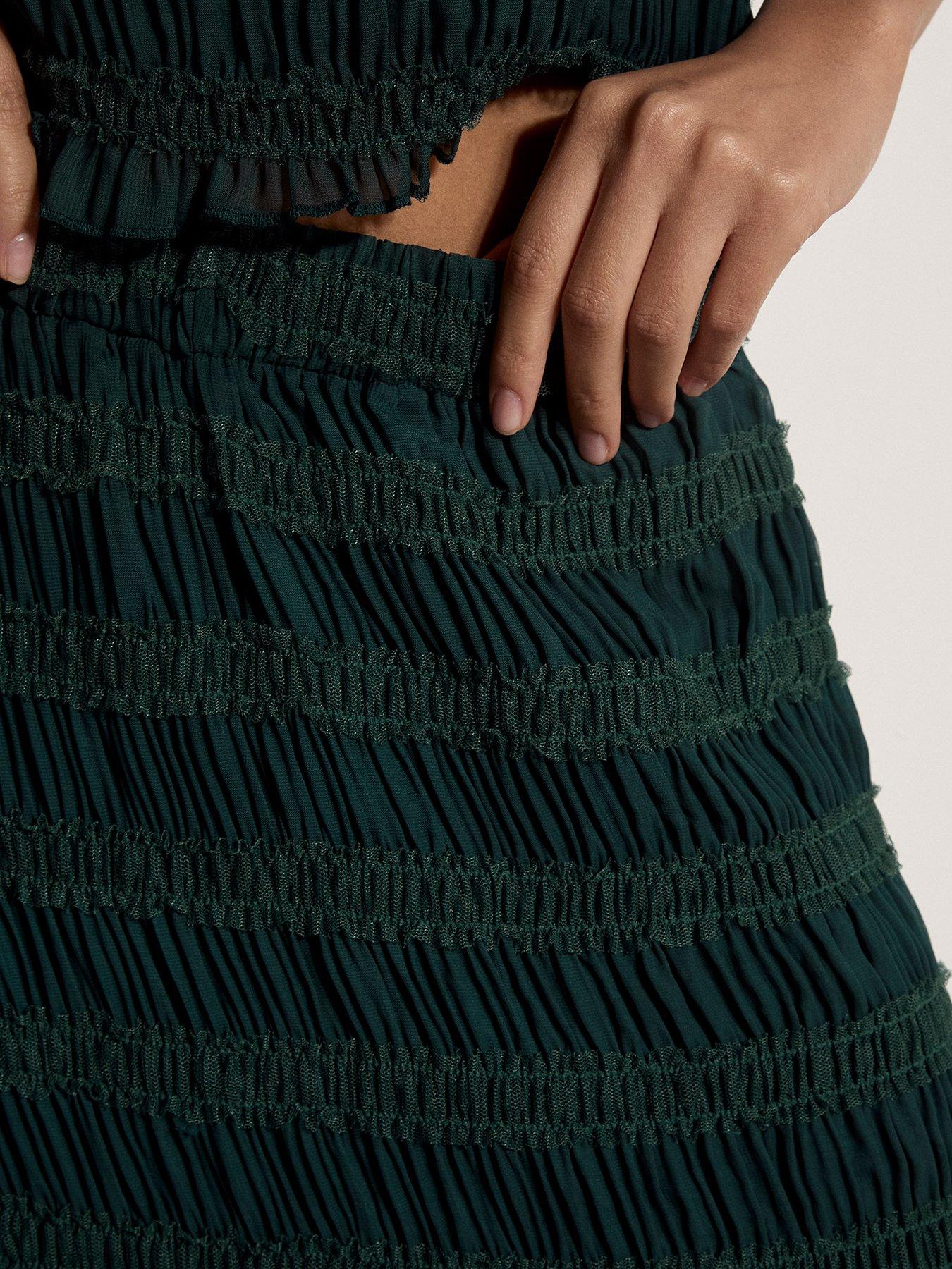 Image 4 of 5 of Apricot Textured Chiffon Maxi Skirt - Green