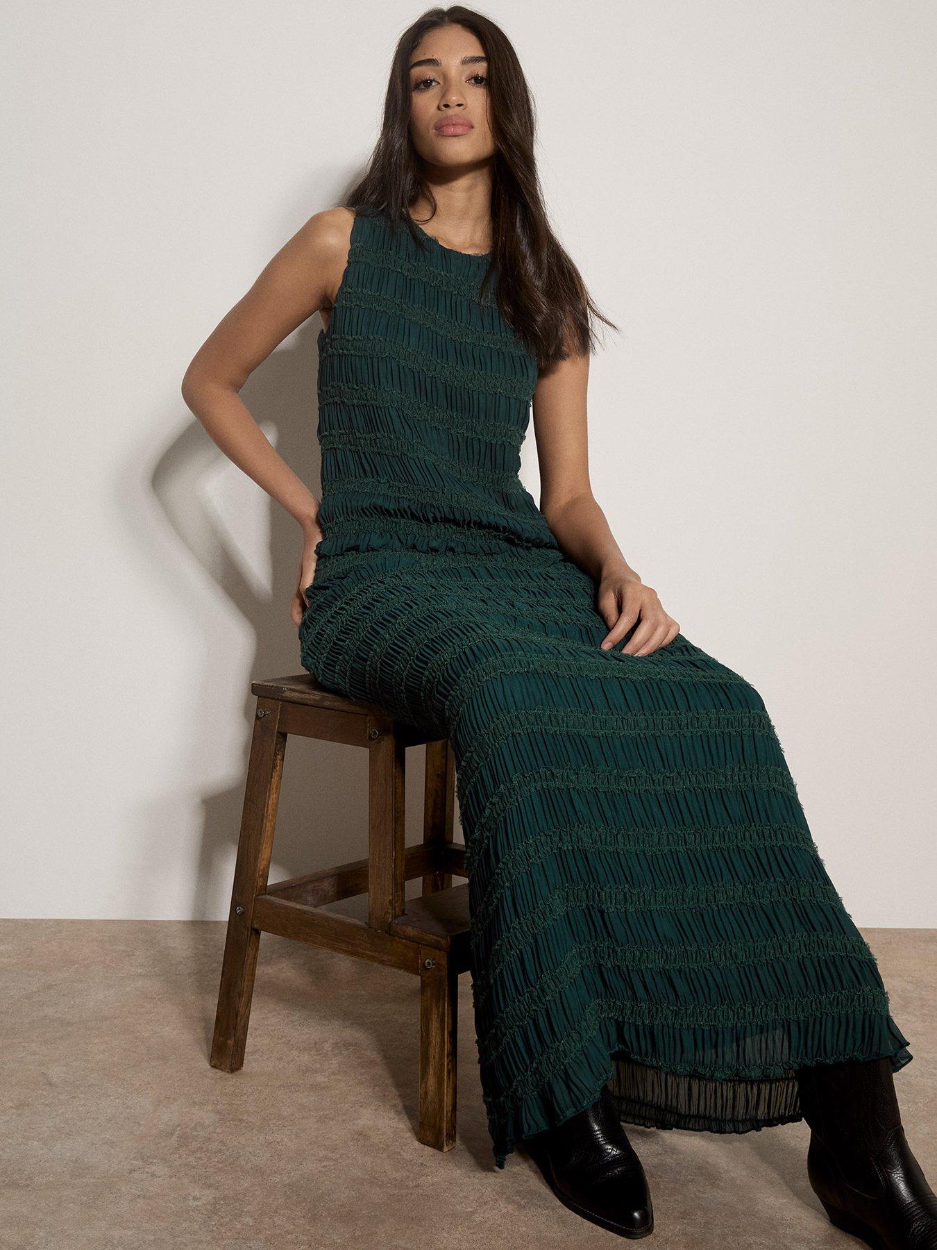 Image 5 of 5 of Apricot Textured Chiffon Maxi Skirt - Green