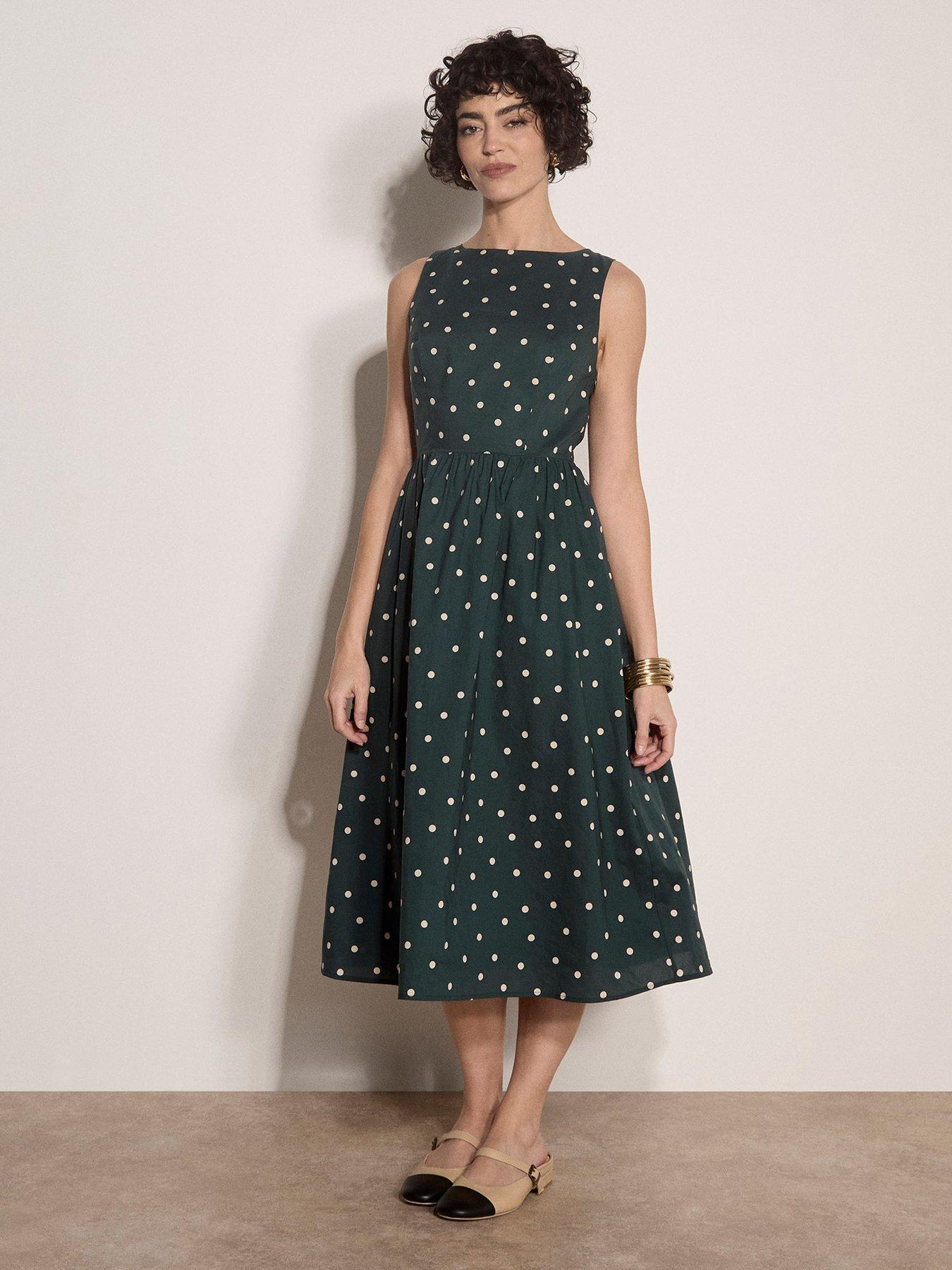 Apricot Polka Dot Fit and Flare Midaxi Dress - Green