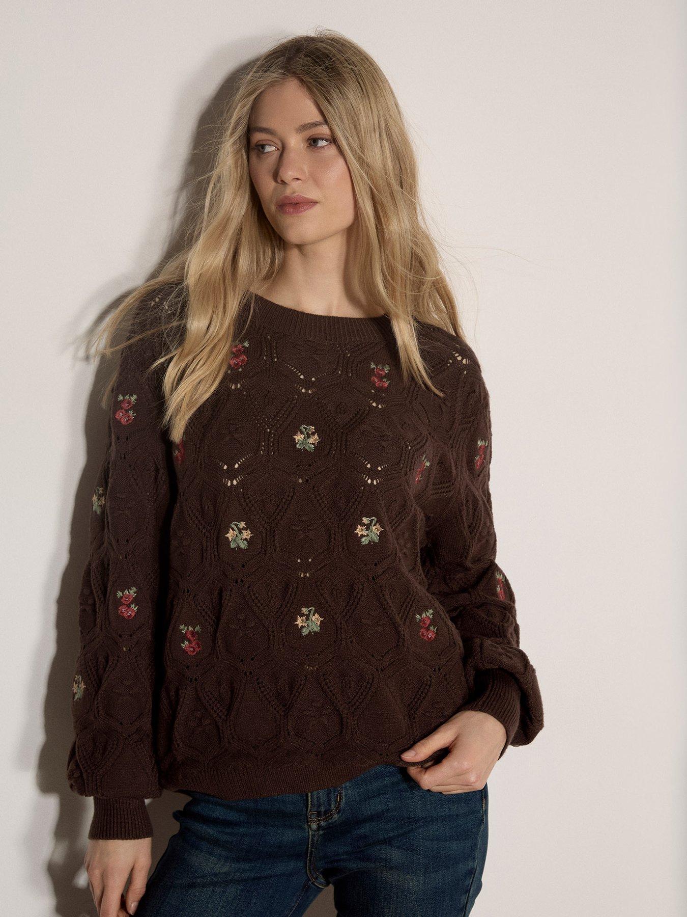 Apricot Apricot Embriod Flowers Pointelle Jumper