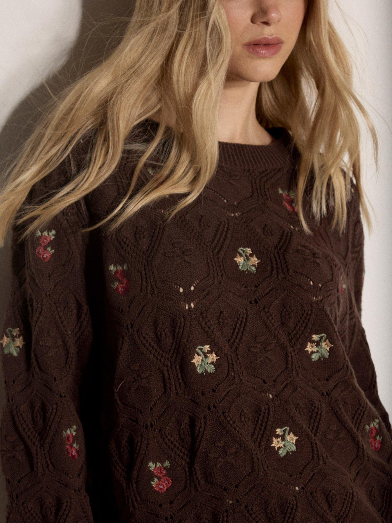 Image 4 of 4 of Apricot Apricot Embriod Flowers Pointelle Jumper