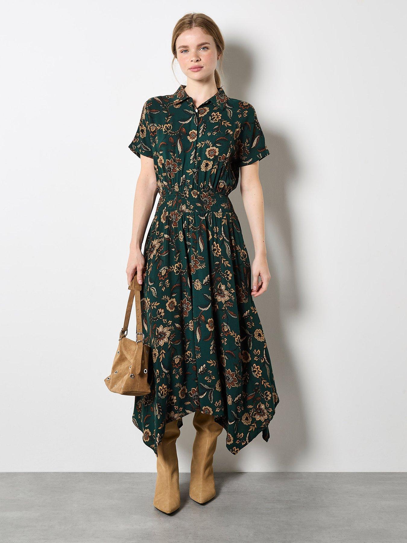Apricot Floral Magic Hanky Hem Midaxi Dress - Green