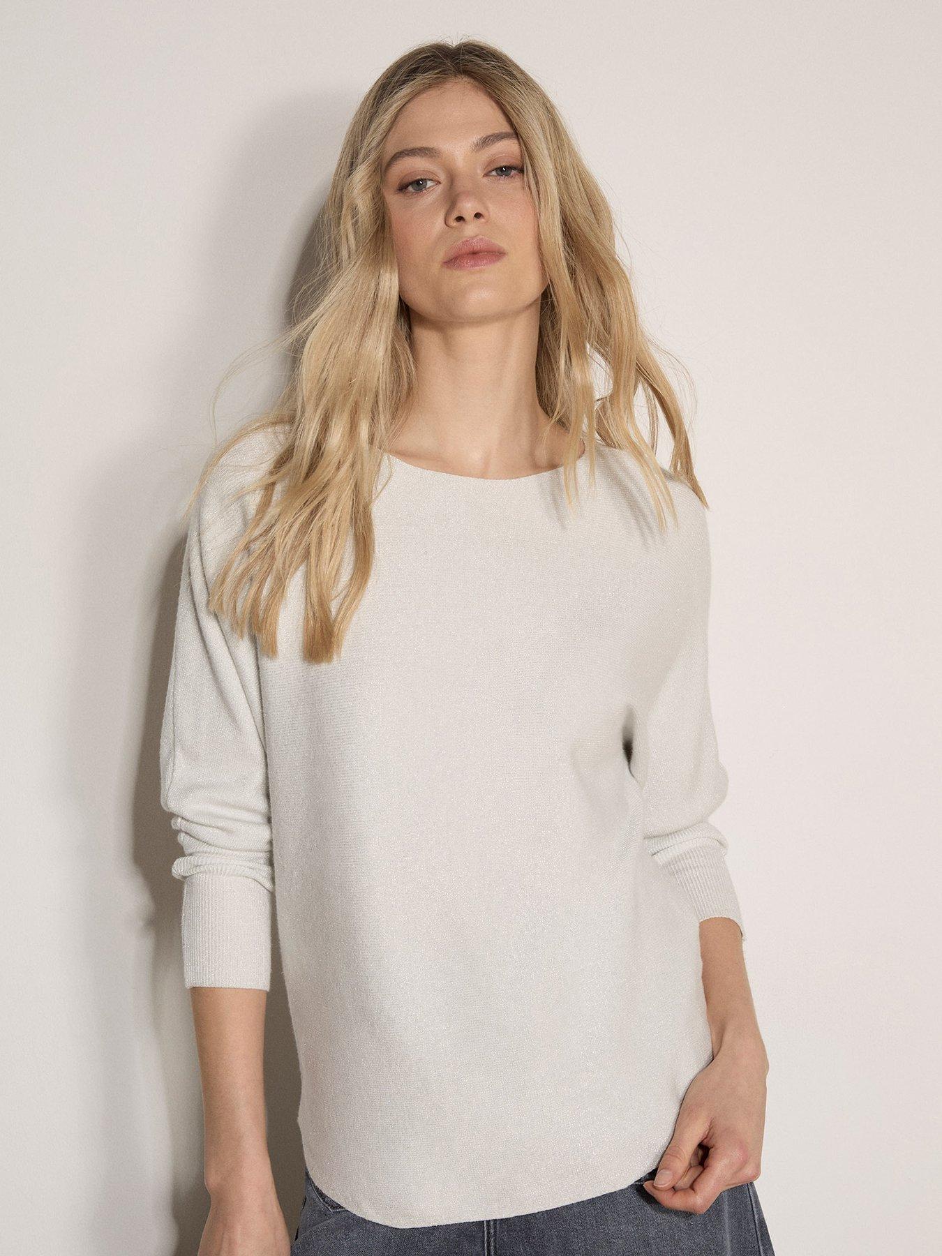 Image 1 of 5 of Apricot Lurex Ribbed Batwing Top - White