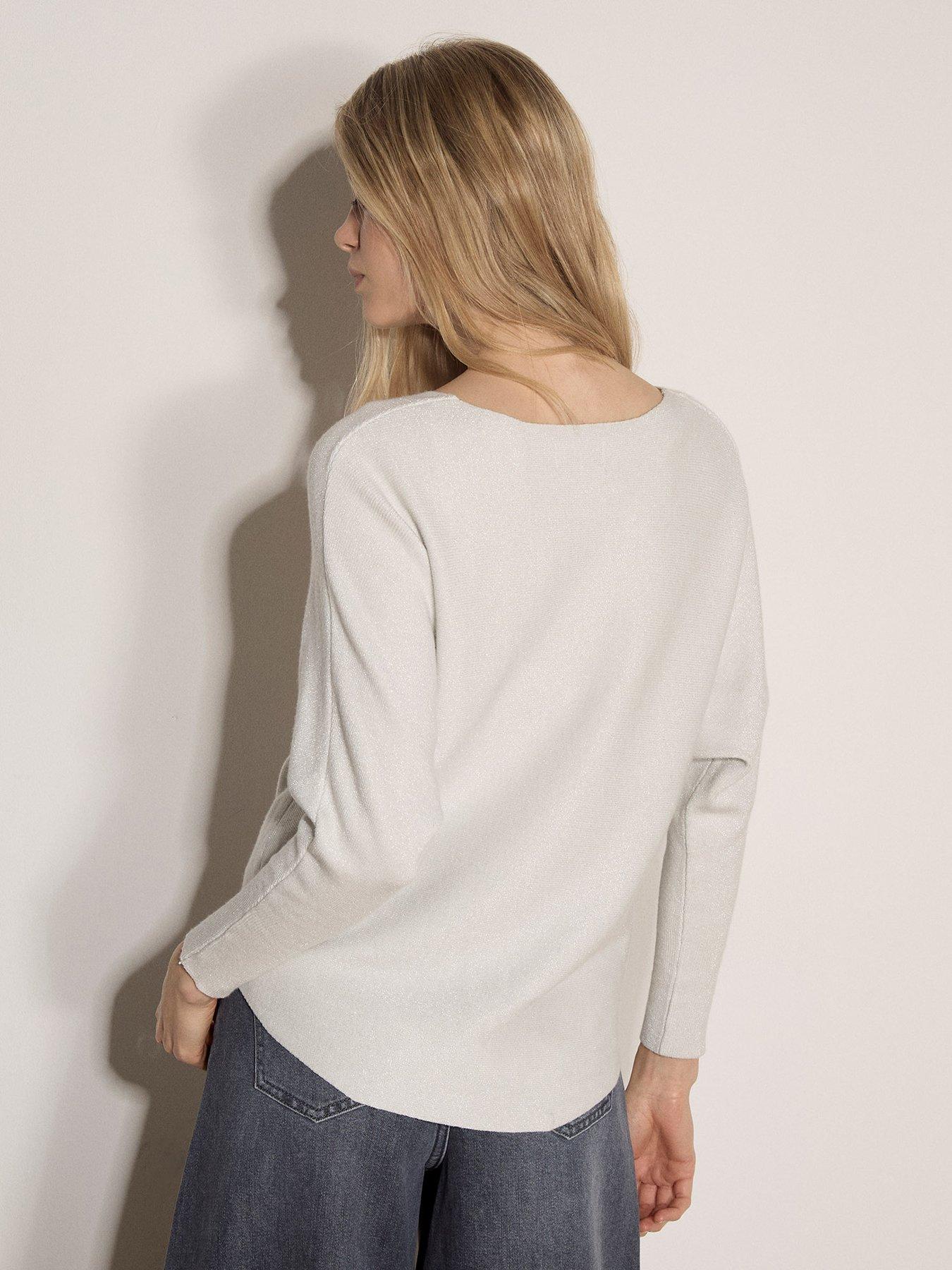 Image 2 of 5 of Apricot Lurex Ribbed Batwing Top - White